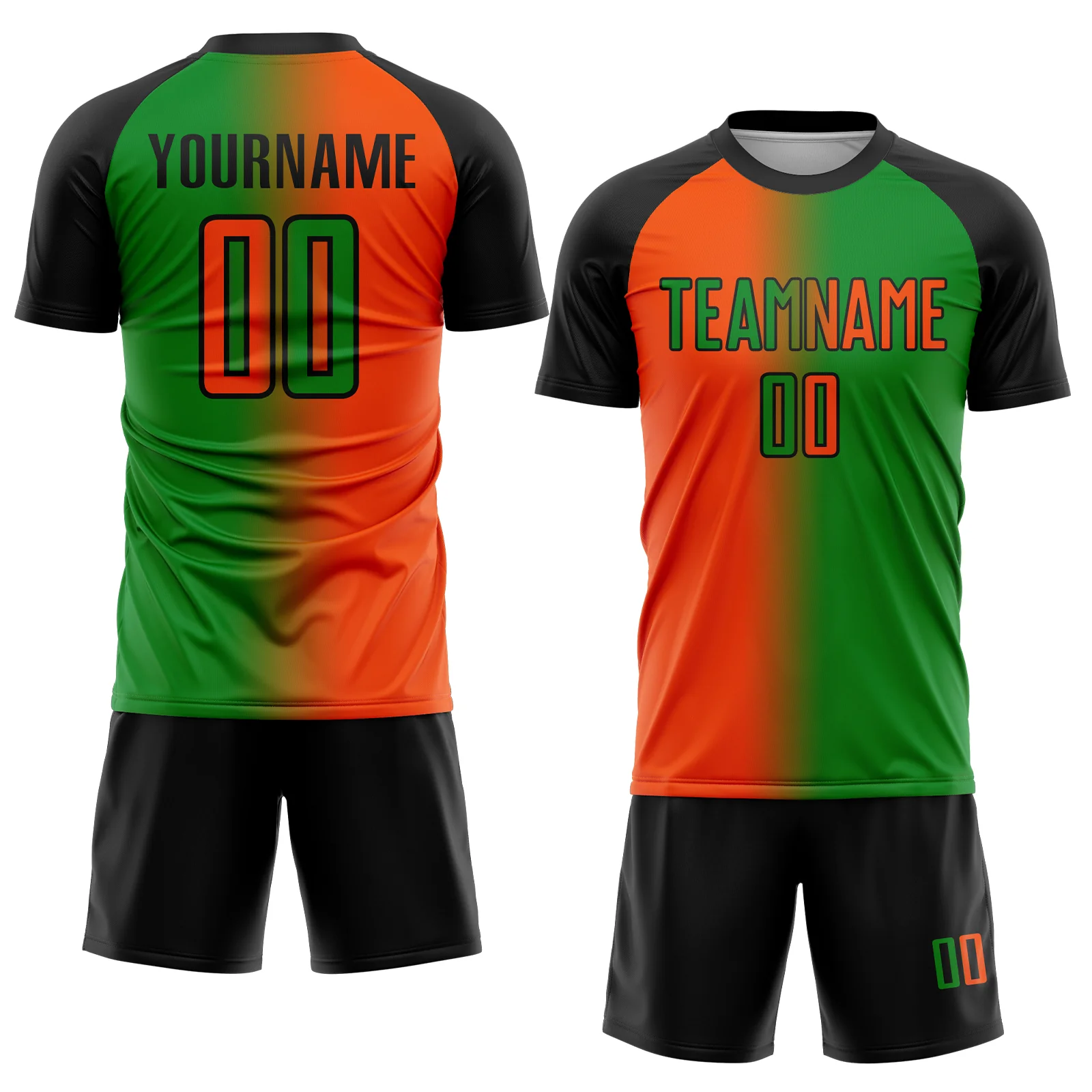 Custom Grass Green Orange-Black Sublimation Gradient Fashion Soccer Uniform Jersey - Image 2
