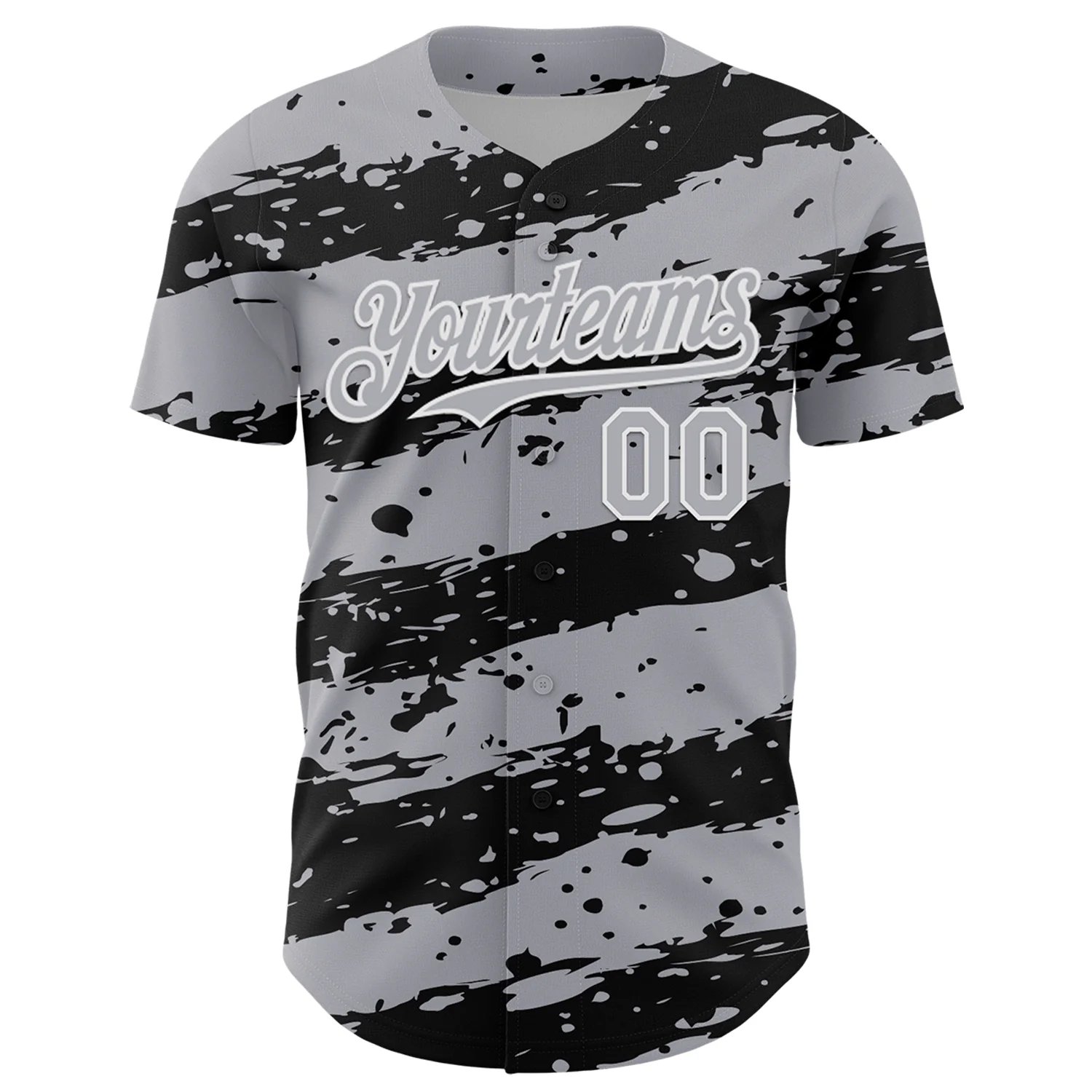 Custom Gray Black-White Paint Splash Stripe Authentic Baseball Jersey - Image 2