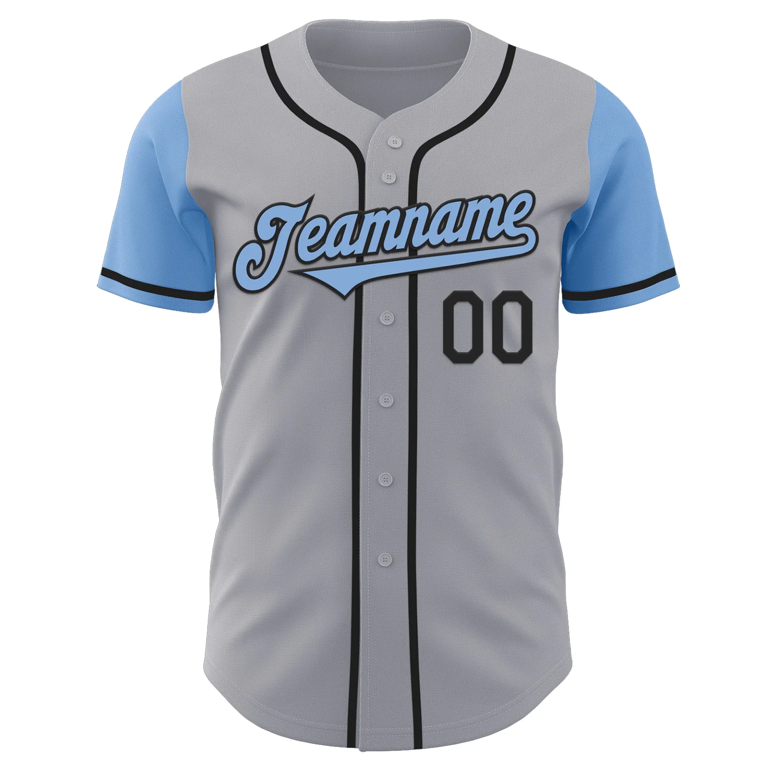 Custom Gray Light Blue-Black Authentic Two Tone Baseball Jersey - Image 2