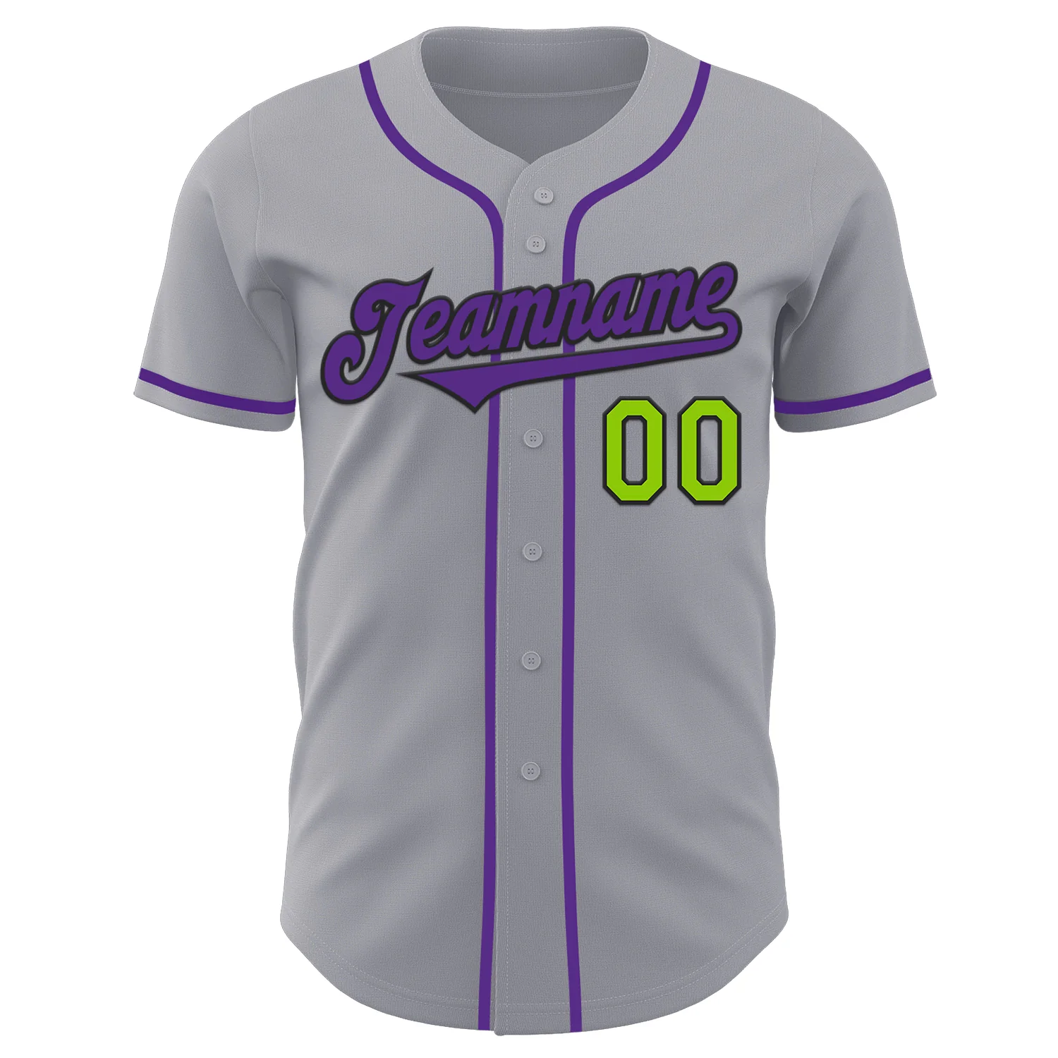 Custom Gray Neon Green Black-Purple Authentic Baseball Jersey - Image 2