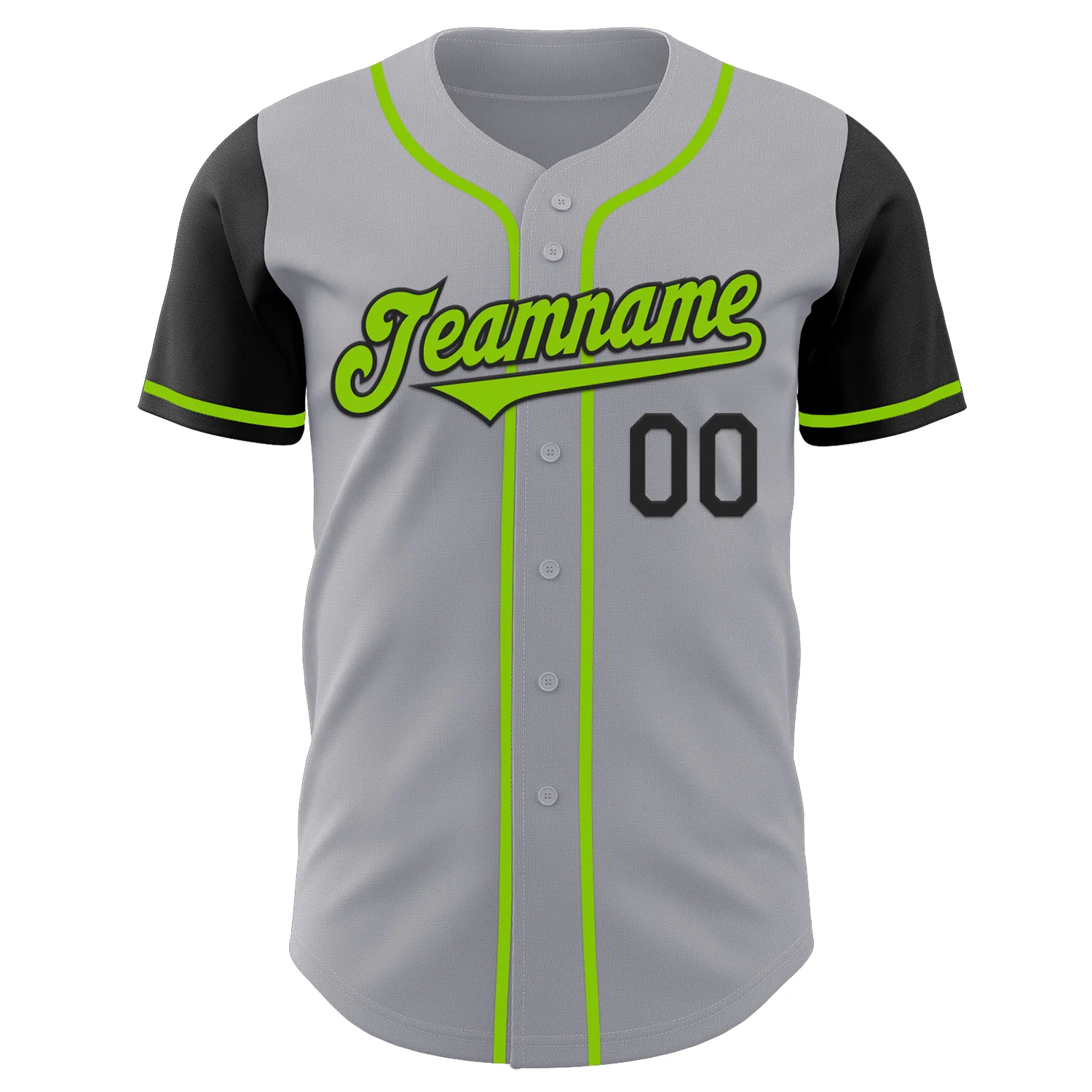 Custom Gray Neon Green-Black Authentic Two Tone Baseball Jersey - Image 2