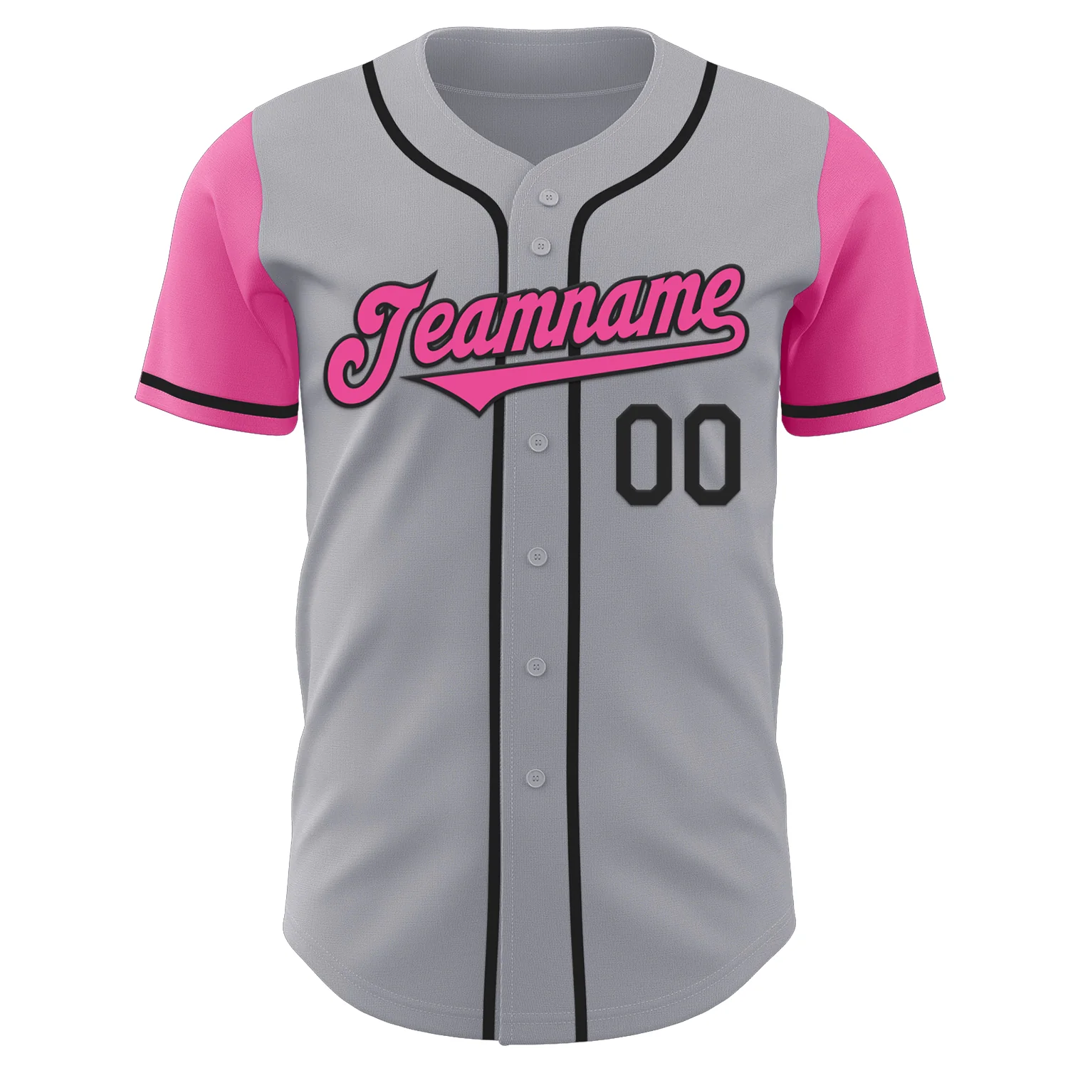 Custom Gray Pink-Black Authentic Two Tone Baseball Jersey - Image 2