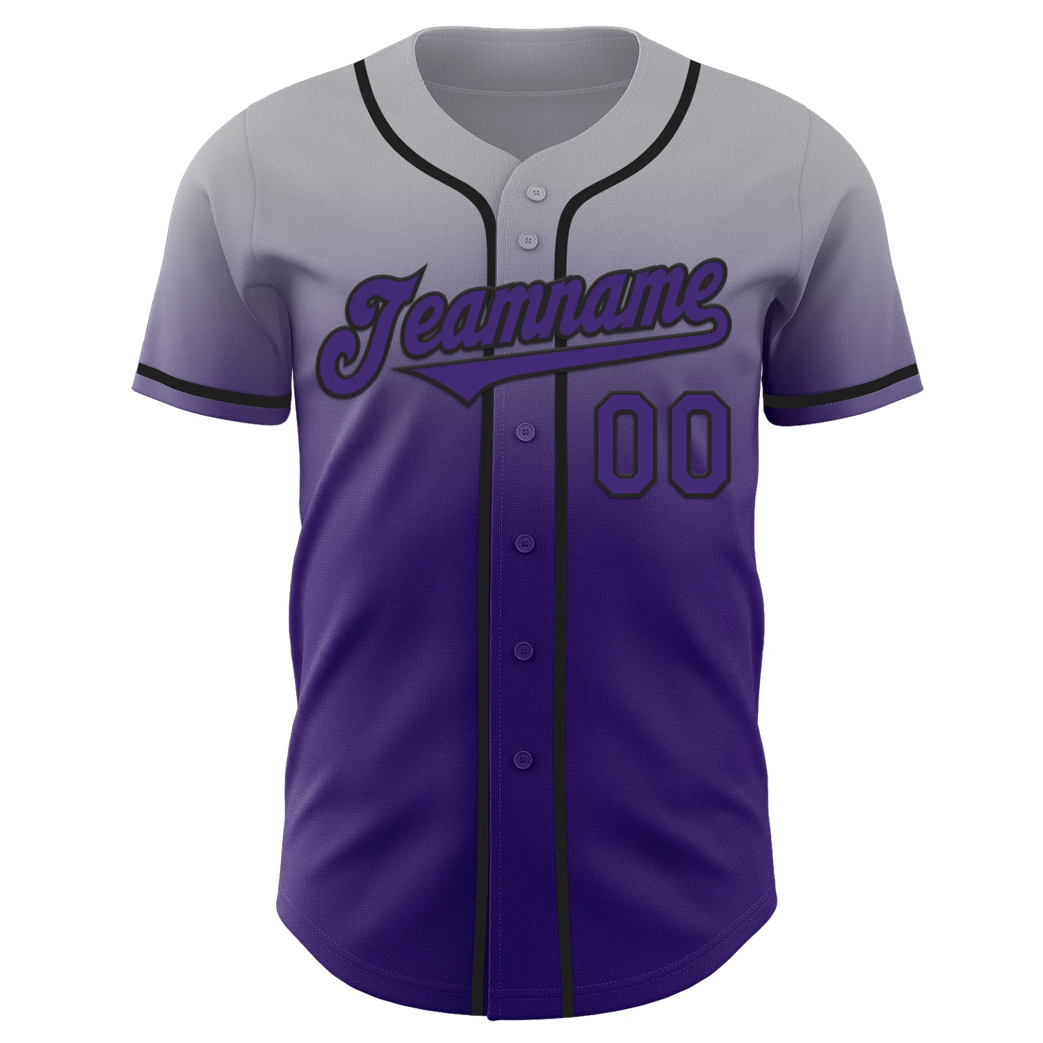 Custom Gray Purple-Black Authentic Fade Fashion Baseball Jersey - Image 2