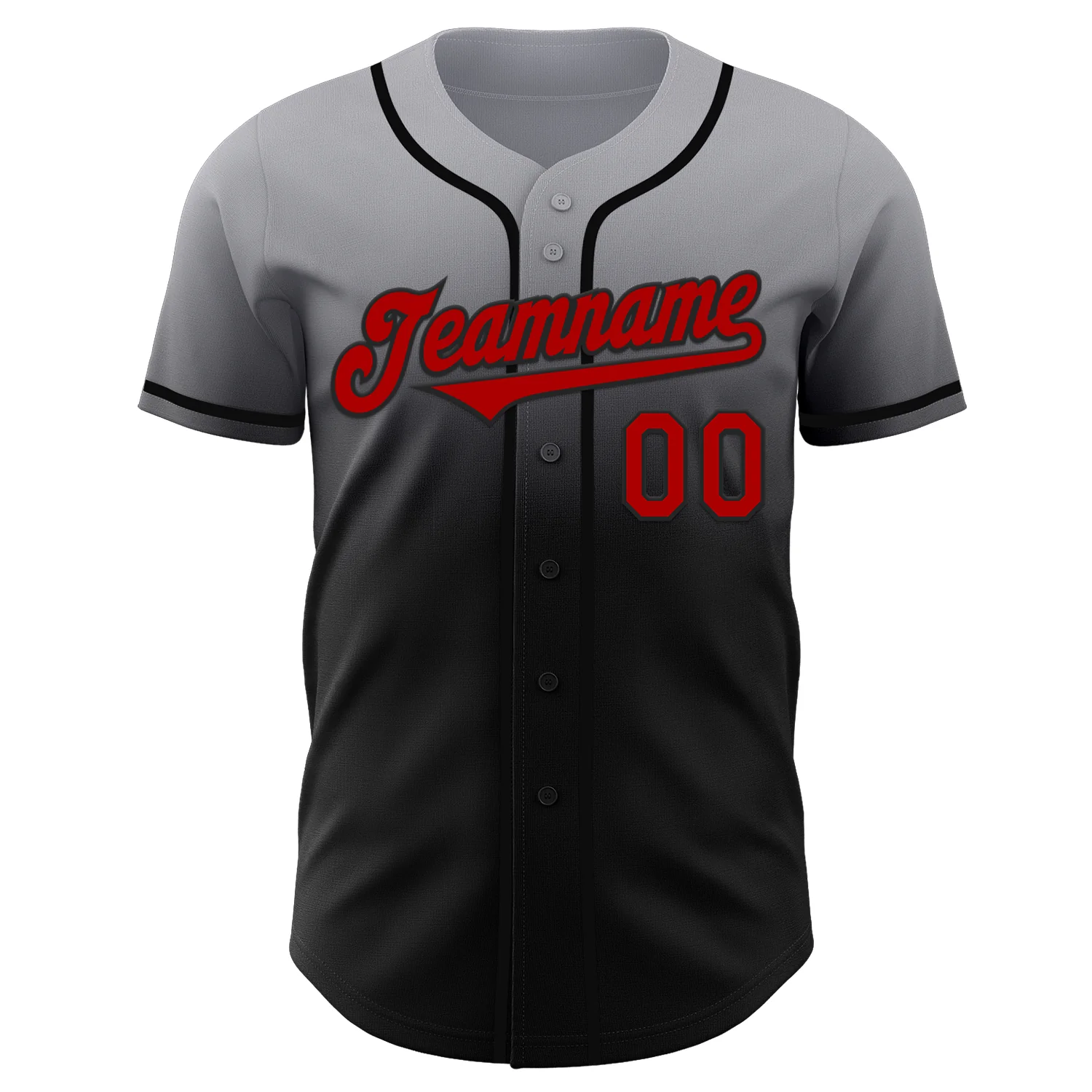 Custom Gray Red-Black Authentic Fade Fashion Baseball Jersey - Image 2