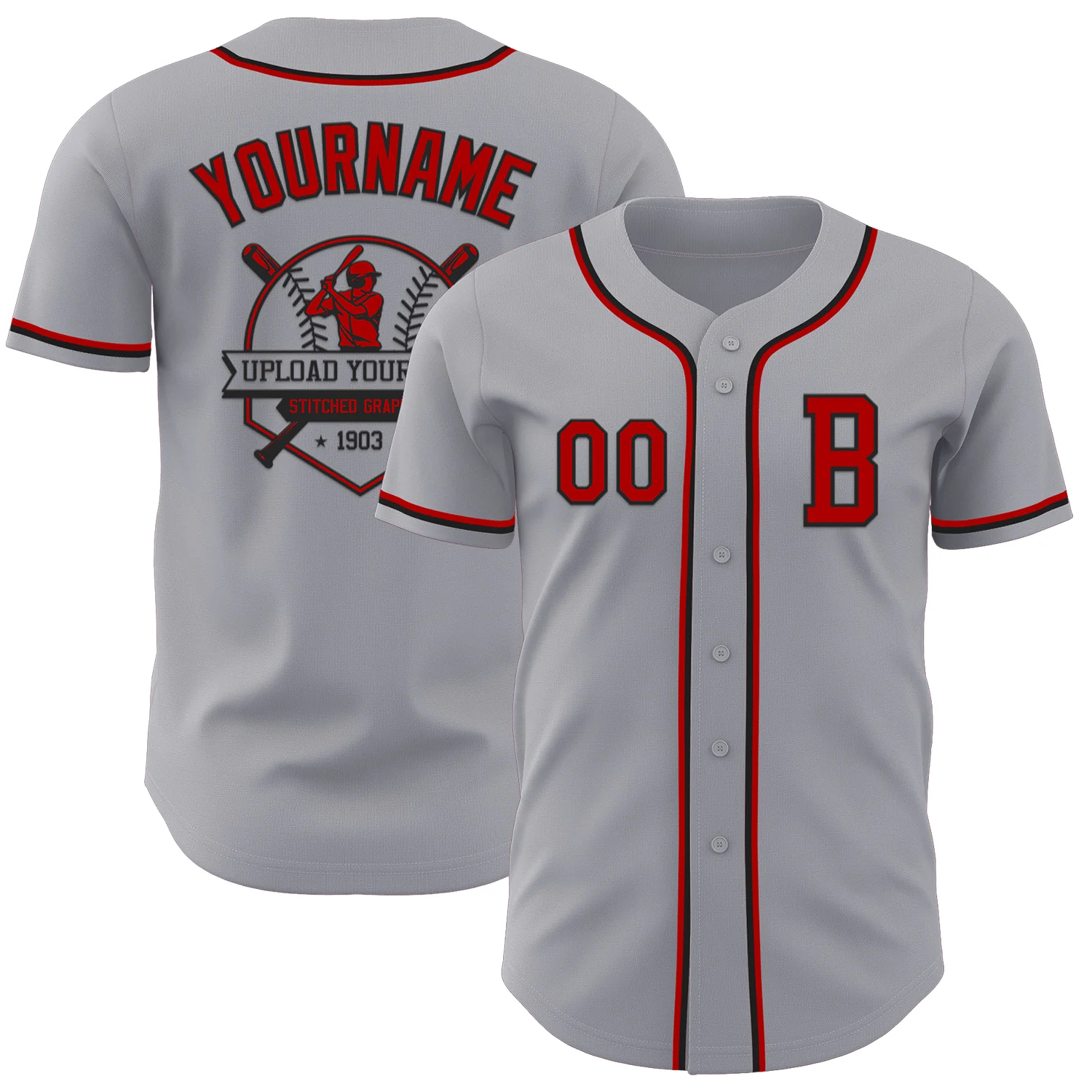 Custom Gray Red-Black Authentic Baseball Jersey - Image 5
