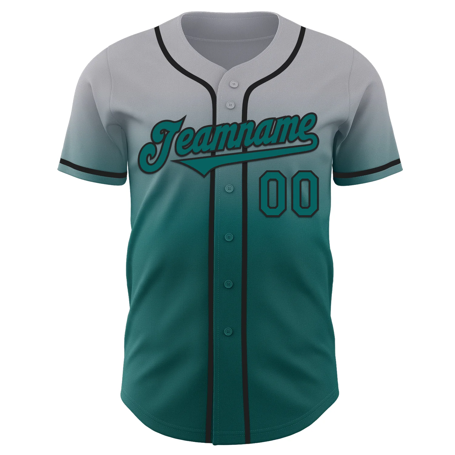 Custom Gray Teal-Black Authentic Fade Fashion Baseball Jersey - Image 2