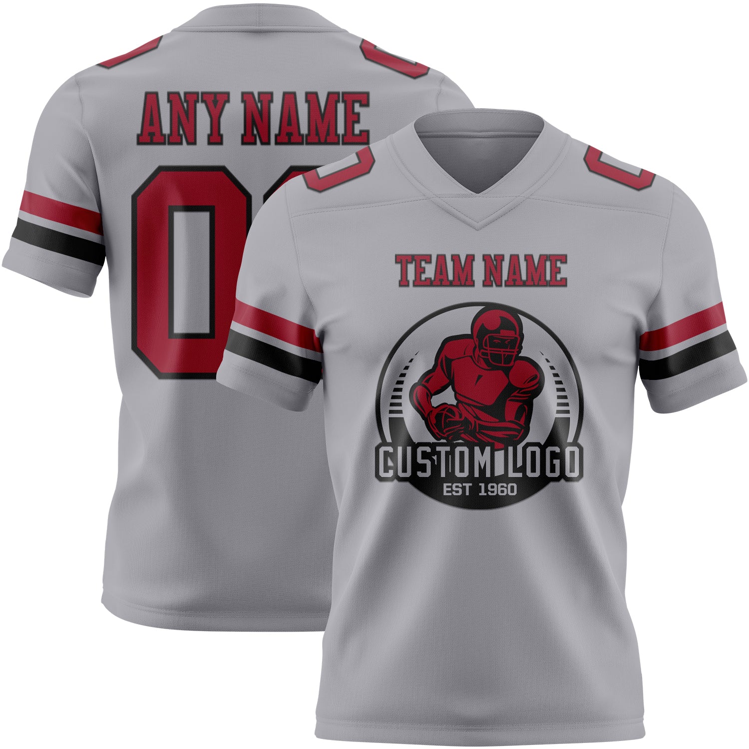 Custom Gray Cardinal-Black Authentic Football Jersey - Image 2