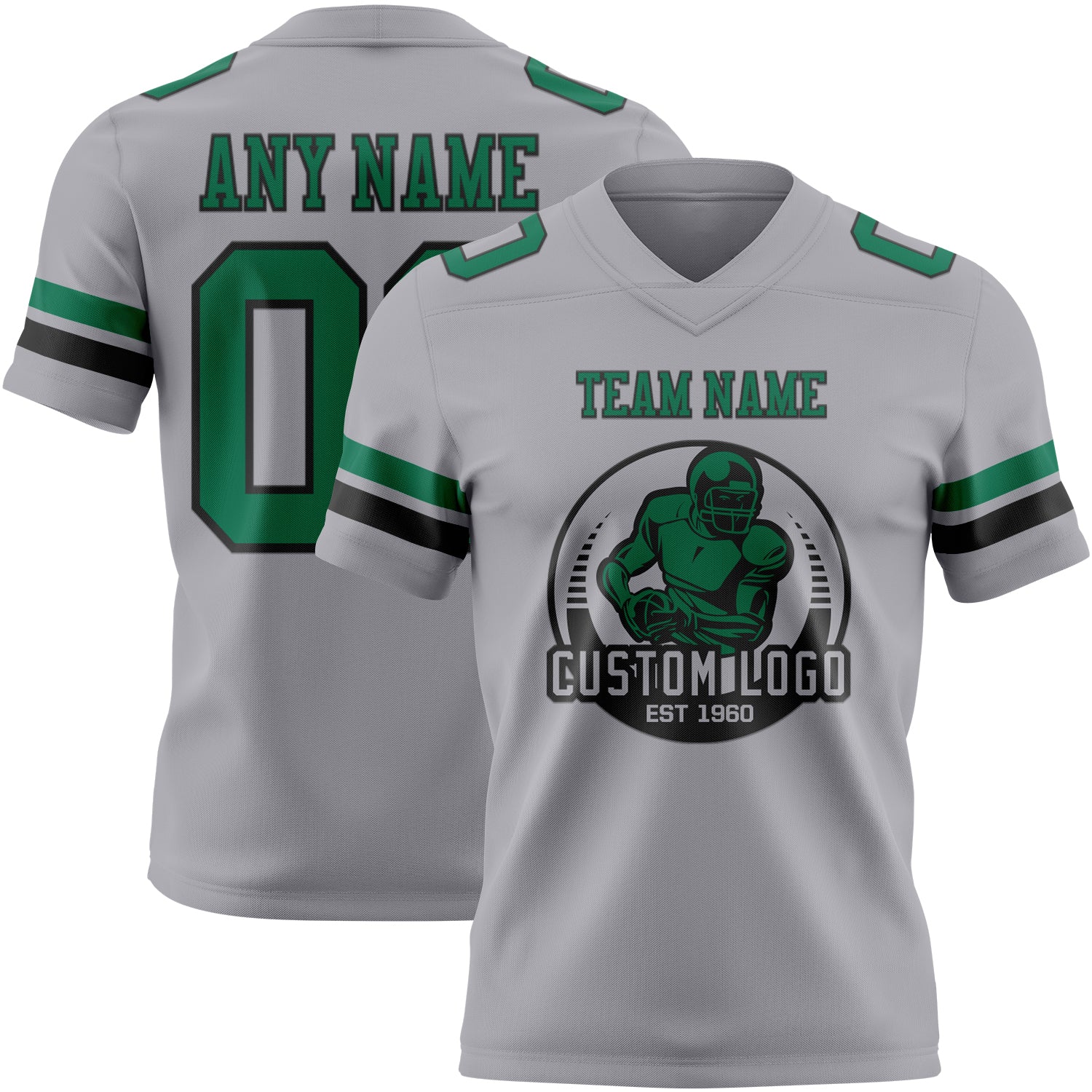 Custom Gray Kelly Green-Black Authentic Football Jersey - Image 2