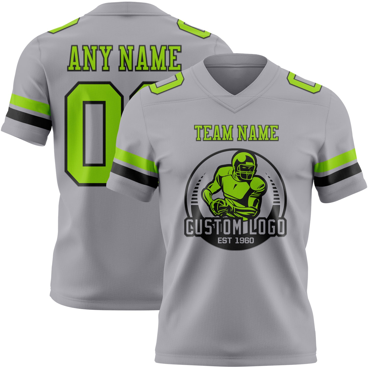 Custom Gray Neon Green-Black Authentic Football Jersey - Image 2