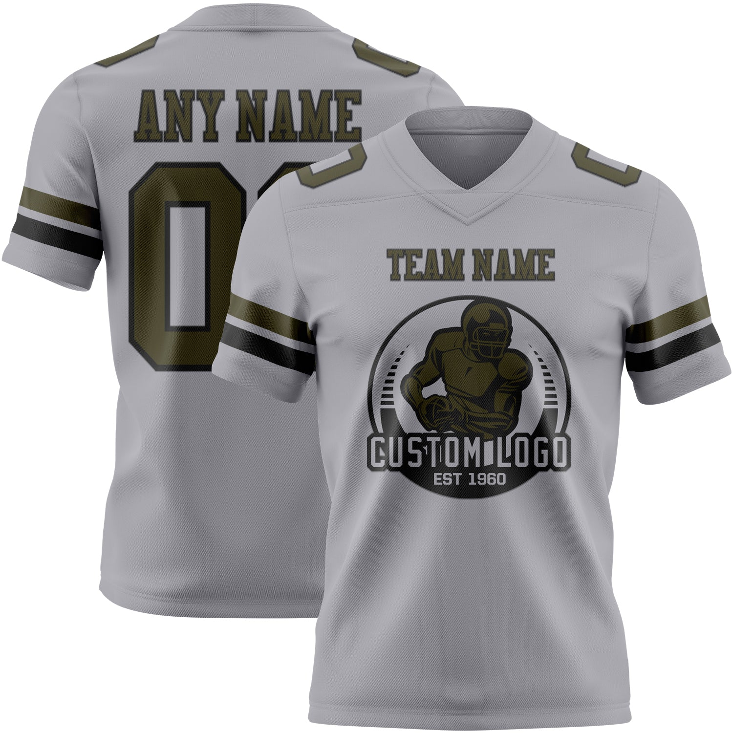 Custom Gray Olive-Black Authentic Football Jersey - Image 2