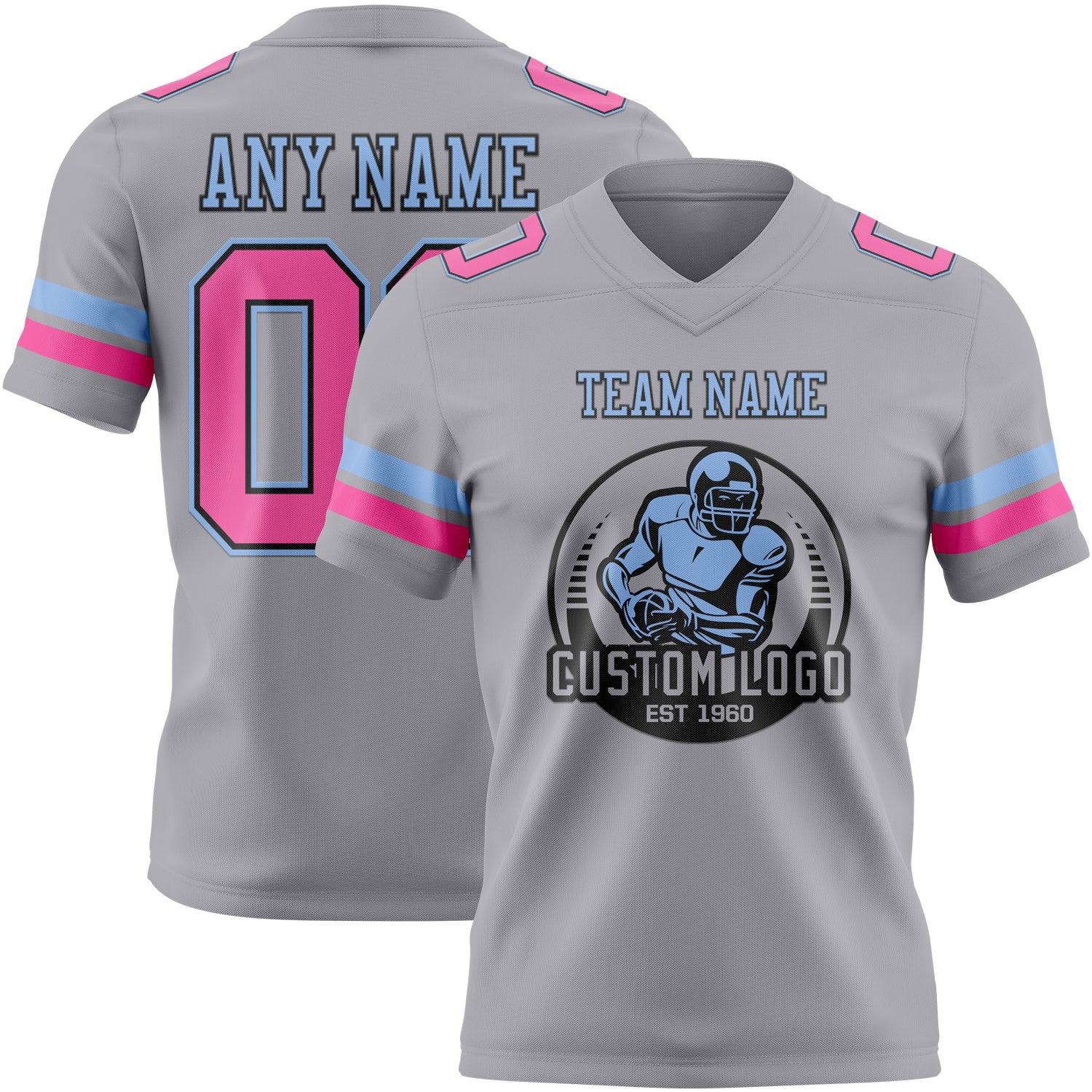 Custom Gray Pink Black-Light Blue Authentic Football Jersey - Image 2