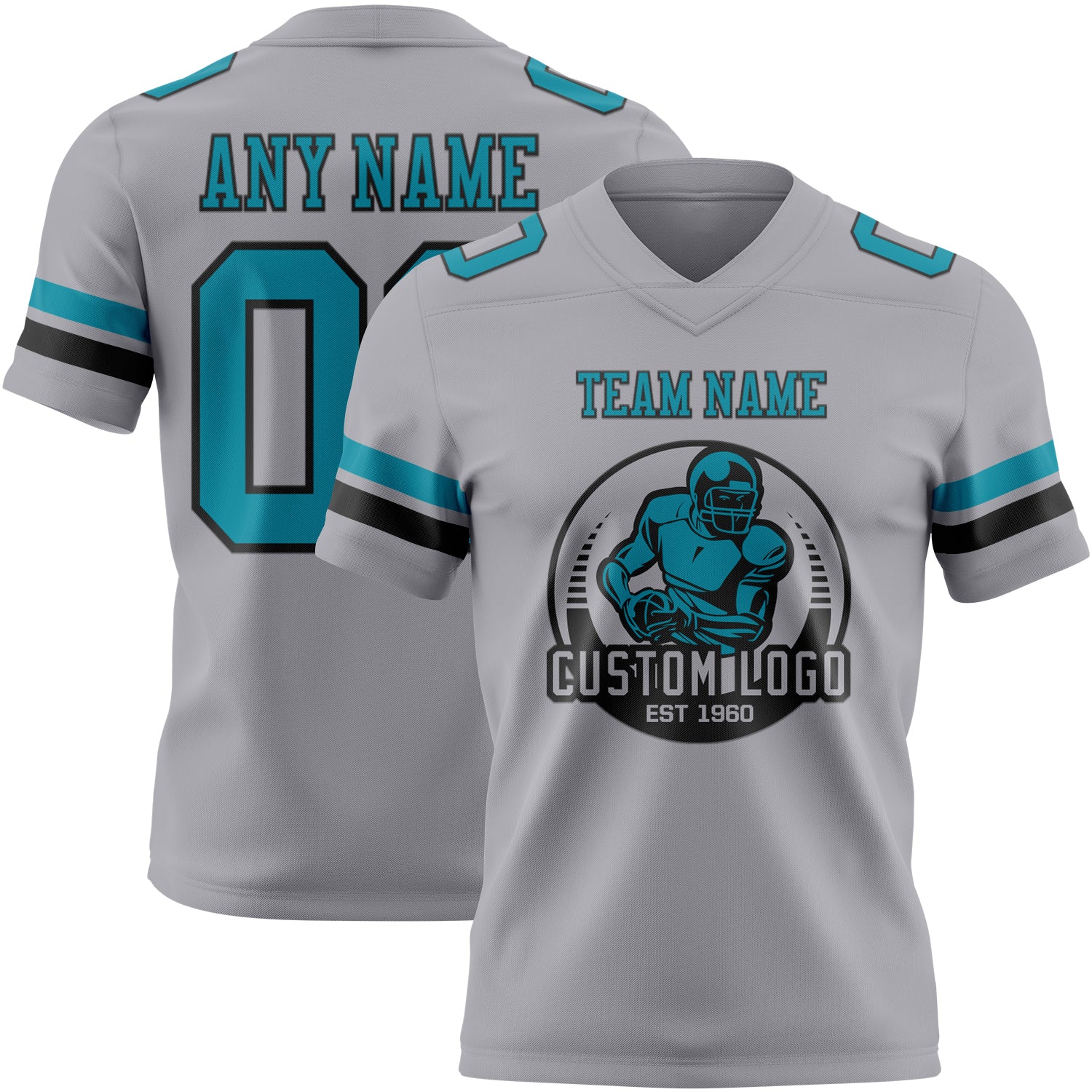 Custom Gray Teal-Black Authentic Football Jersey - Image 2