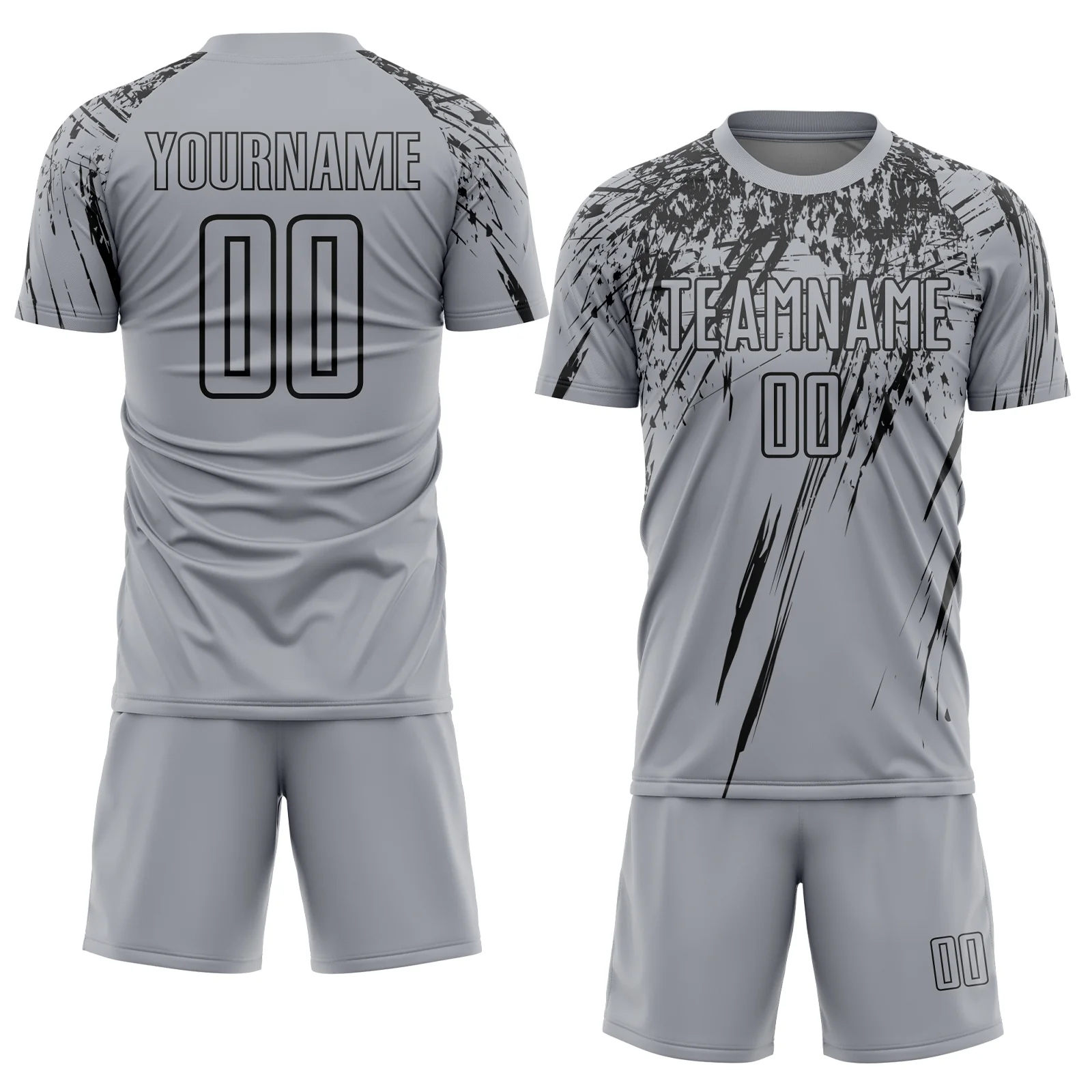 Custom Gray Black Splash Sports Sublimation Soccer Uniform Jersey - Image 2