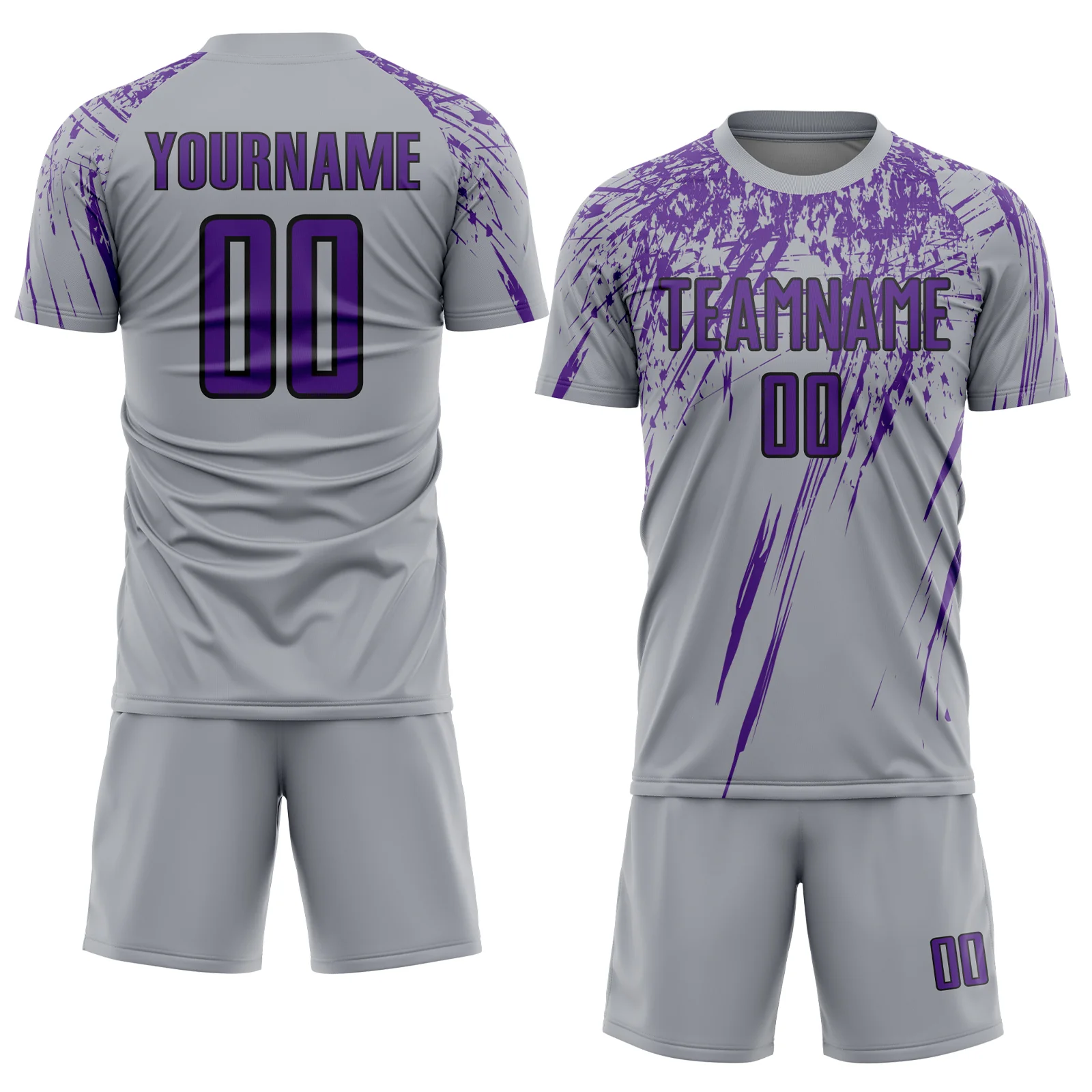 Custom Gray Purple-Black Splash Sports Sublimation Soccer Uniform Jersey - Image 2