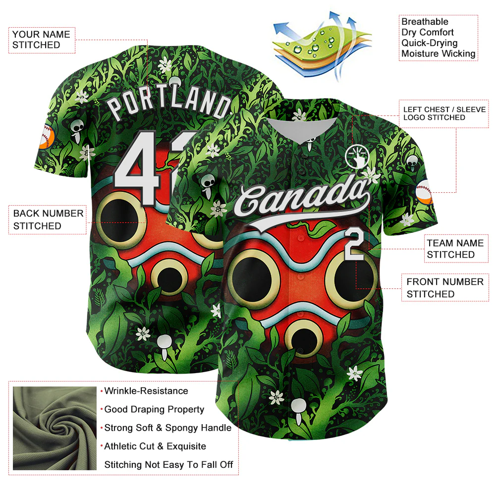 Custom Green White-Black 3D Syntetyc Warrior Mask Authentic Baseball Jersey - Image 3