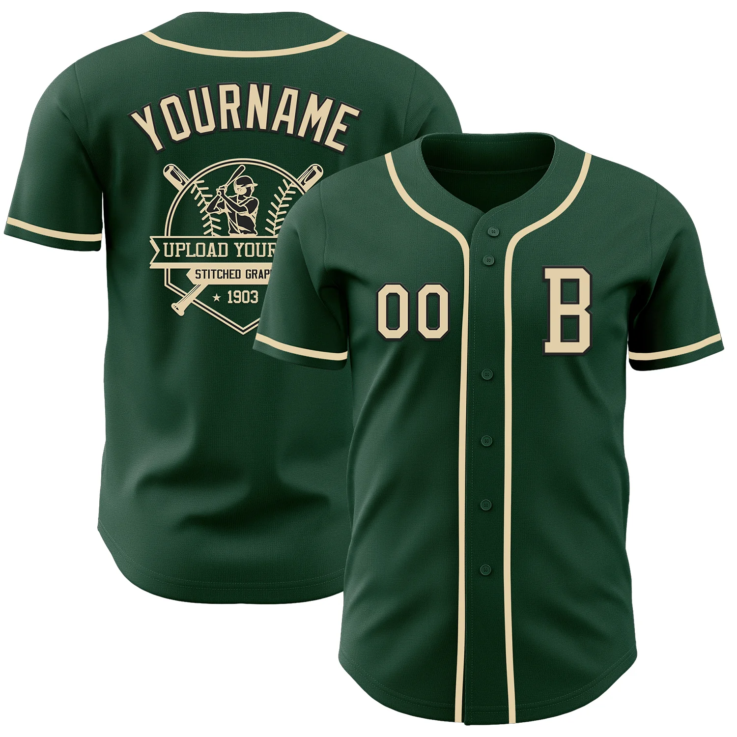 Custom Green Cream-Black Authentic Baseball Jersey - Image 5