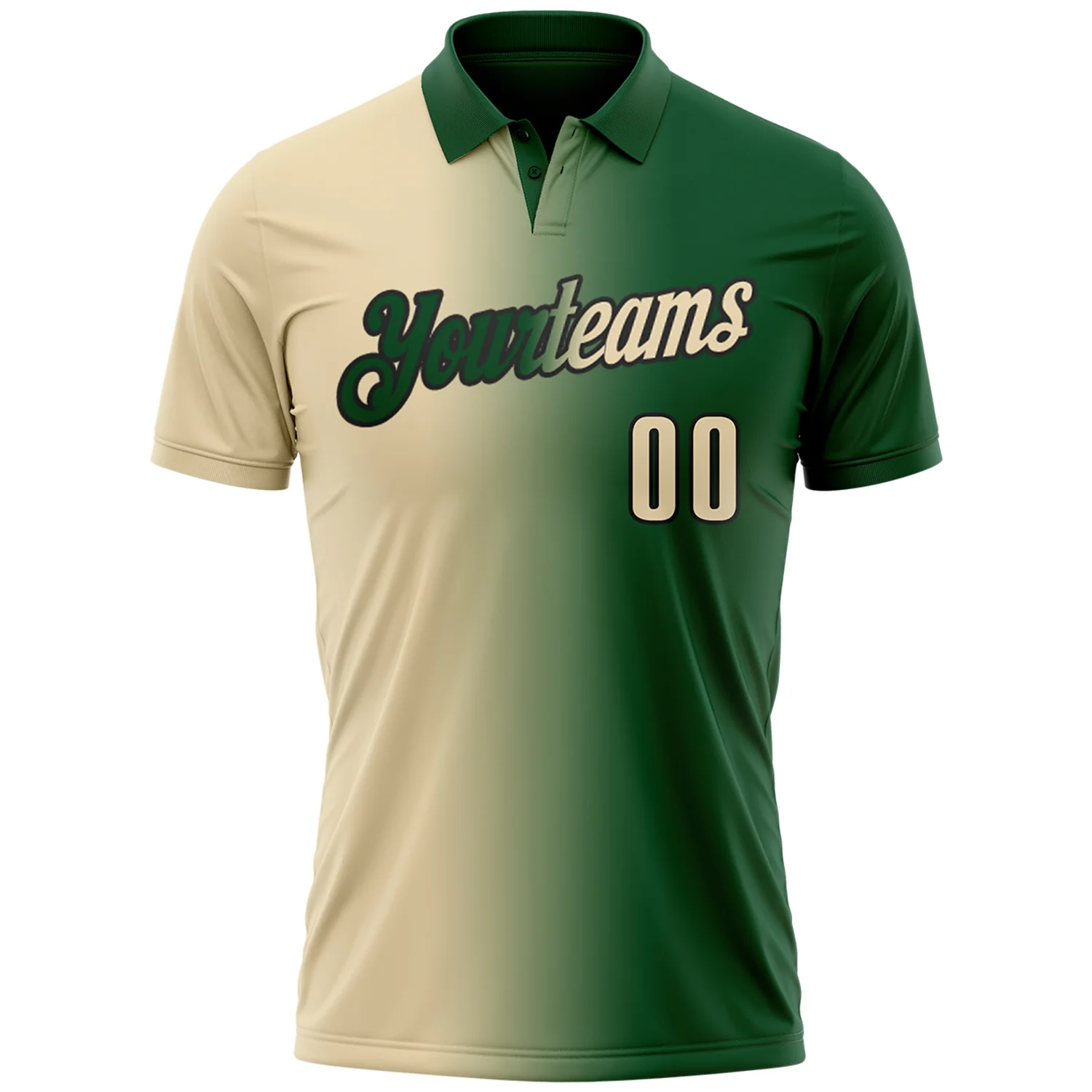 Custom Green Cream-Black 3D Gradient Fashion Performance Polo Shirt - Image 2