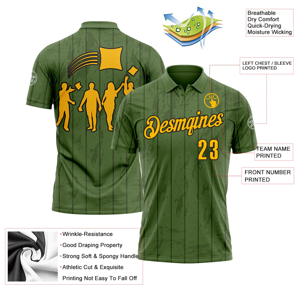 Custom Green Gold-Black 3D Cornhole Performance Polo Shirt - Image 3