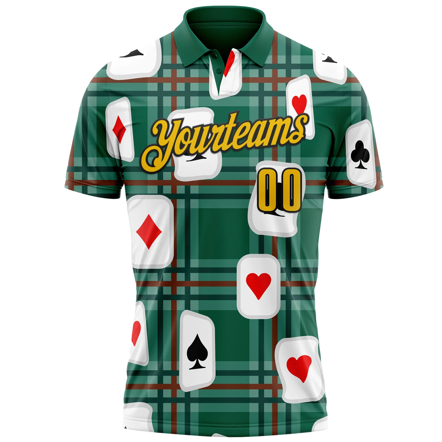 Custom Green Yellow-Black 3D Gambling Poker Performance Polo Shirt - Image 2