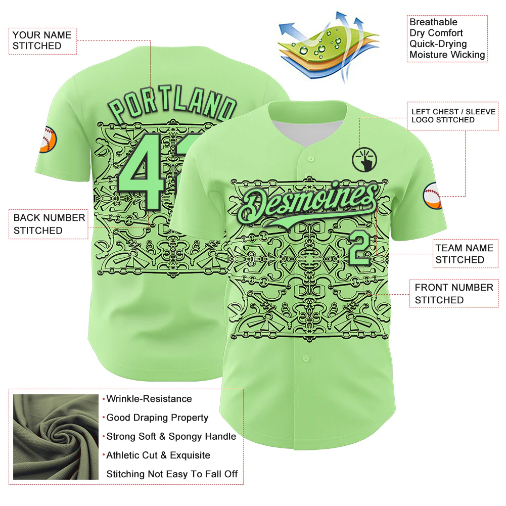 Custom Green Pea Green-Black 3D KYLMAX HUBTUHAN Authentic Baseball Jersey - Image 3