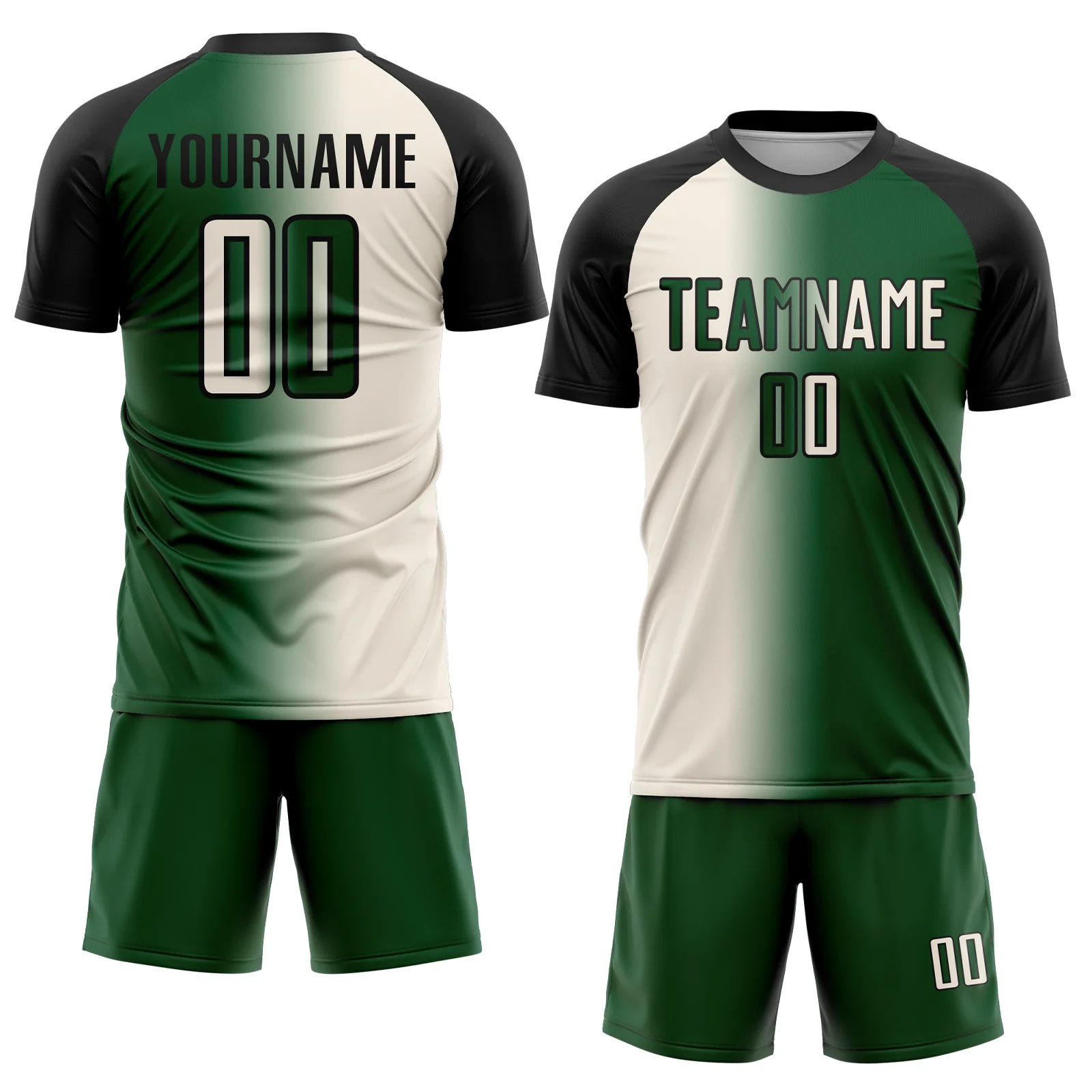 Custom Green Cream-Black Sublimation Gradient Fashion Soccer Uniform Jersey - Image 2