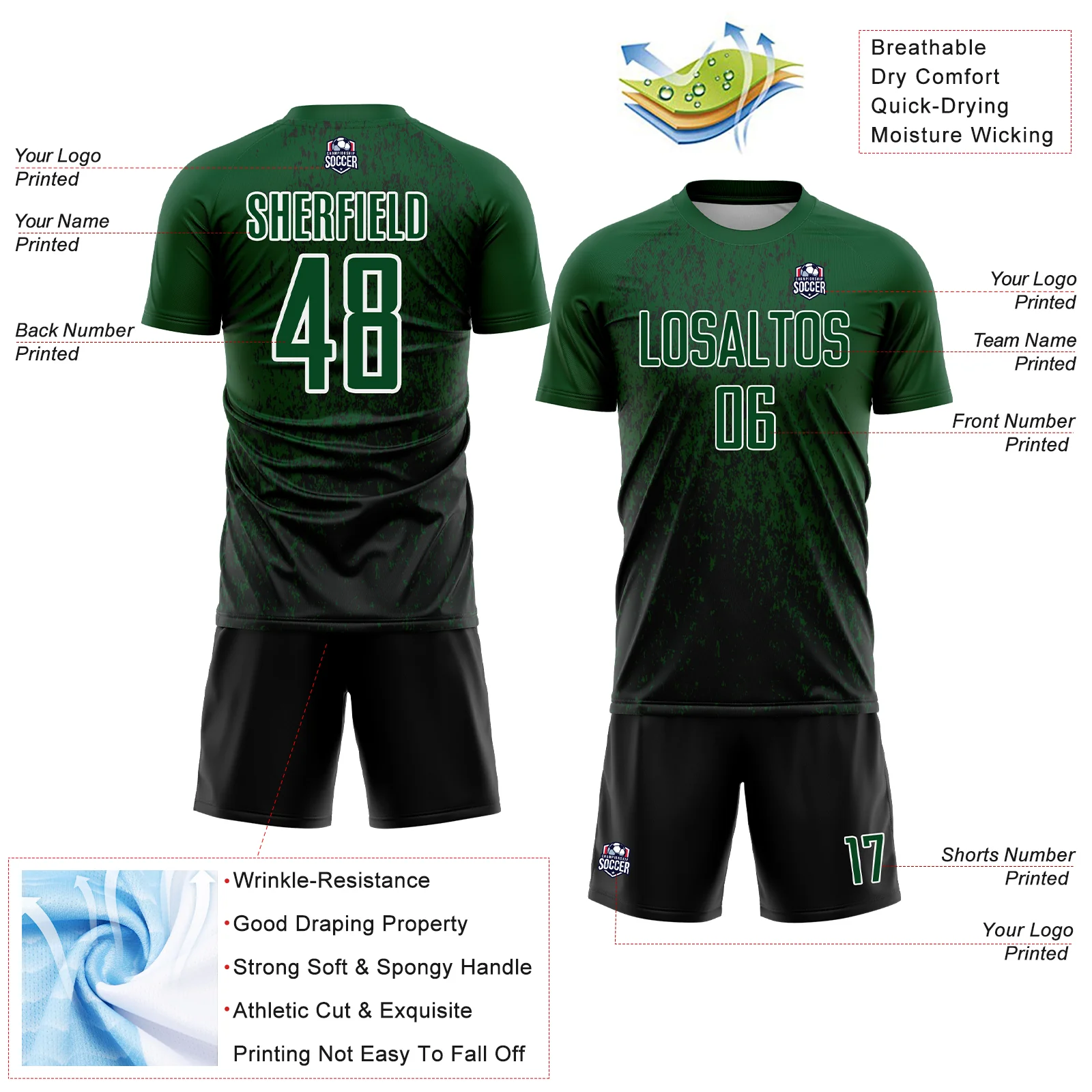 Custom Green Black-White Abstract Fragment Art Sublimation Soccer Uniform Jersey - Image 4