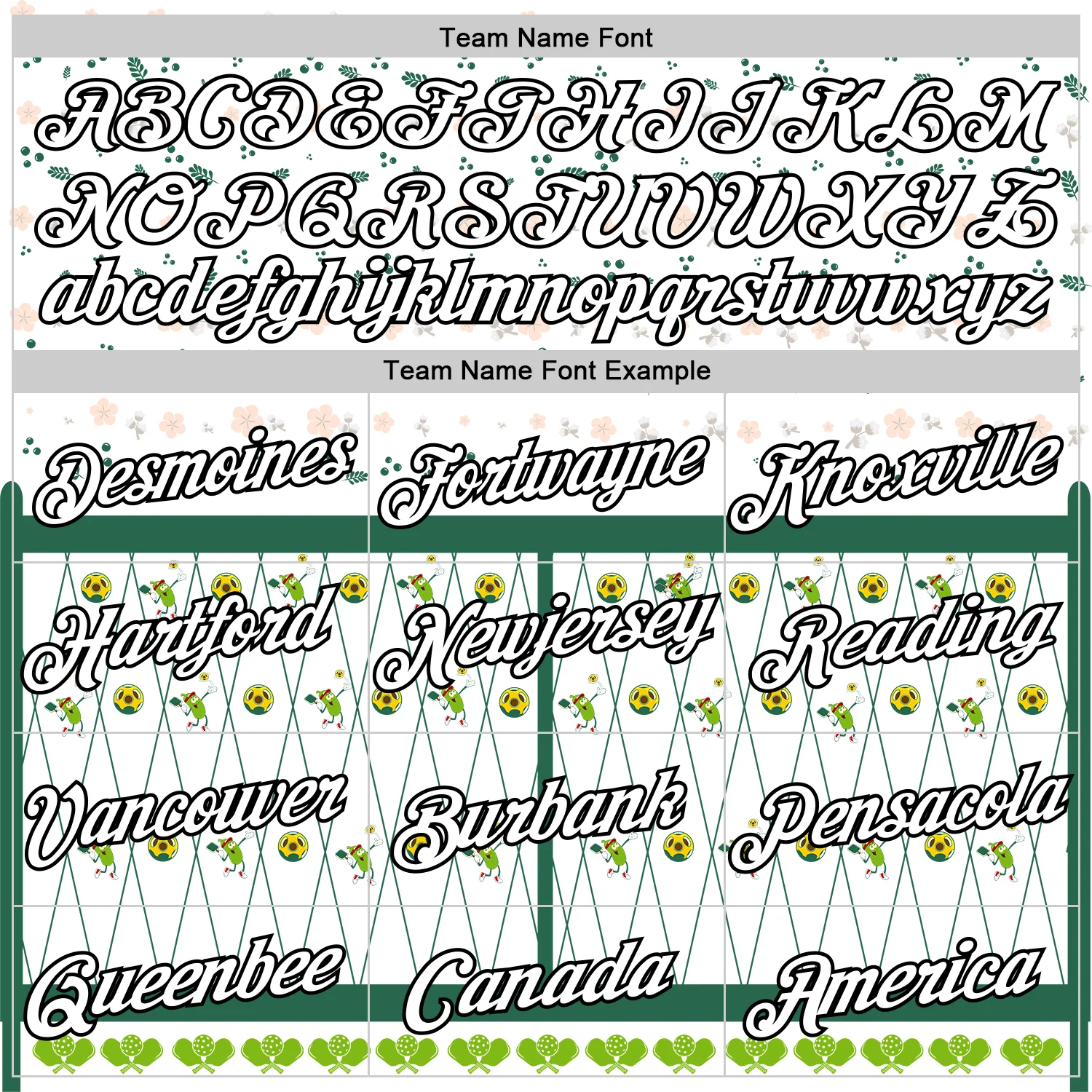 Custom Green White-Black 3D Pickleball Paddles Balls Floral Performance T-Shirt - Image 3