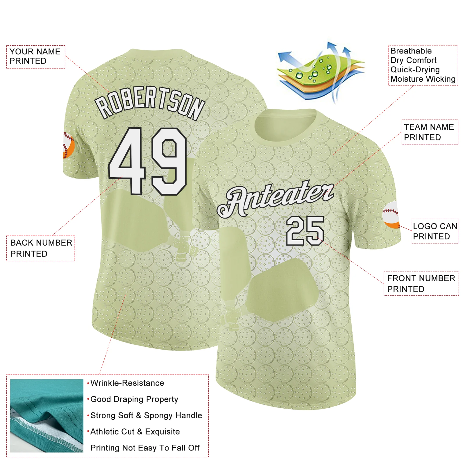 Custom Green White-Black 3D Pickleball Paddles Balls Performance T-Shirt - Image 2