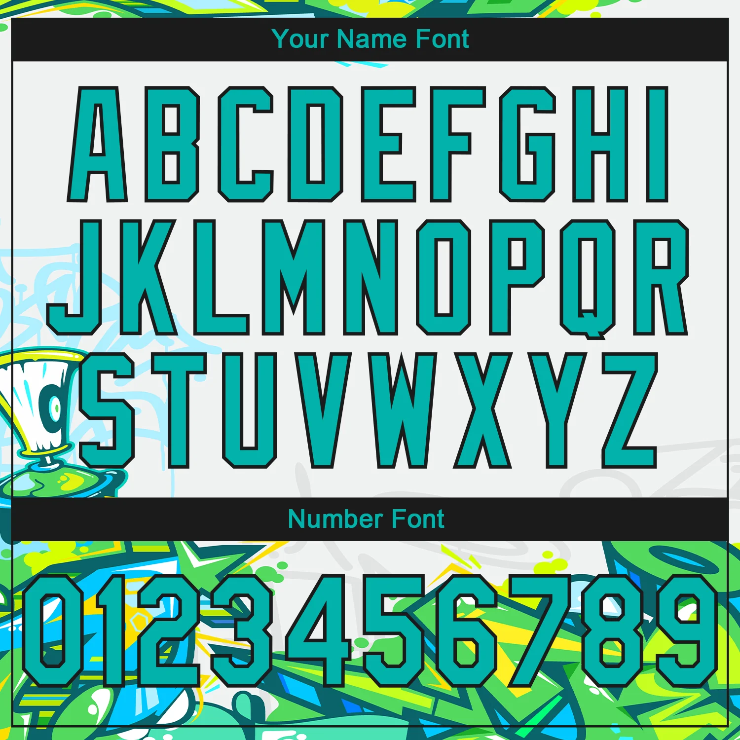 Custom Stitched Graffiti Pattern Aqua-Black 3D Trendy Abstract Urban Street Art Sports Pullover Sweatshirt Hoodie - Image 4