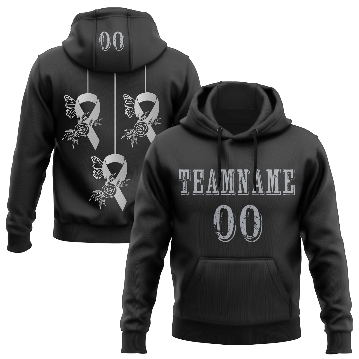 Custom Black Gray 3D Brain Cancer World Cancer Day Ribbon Support Sports Pullover Sweatshirt Hoodie