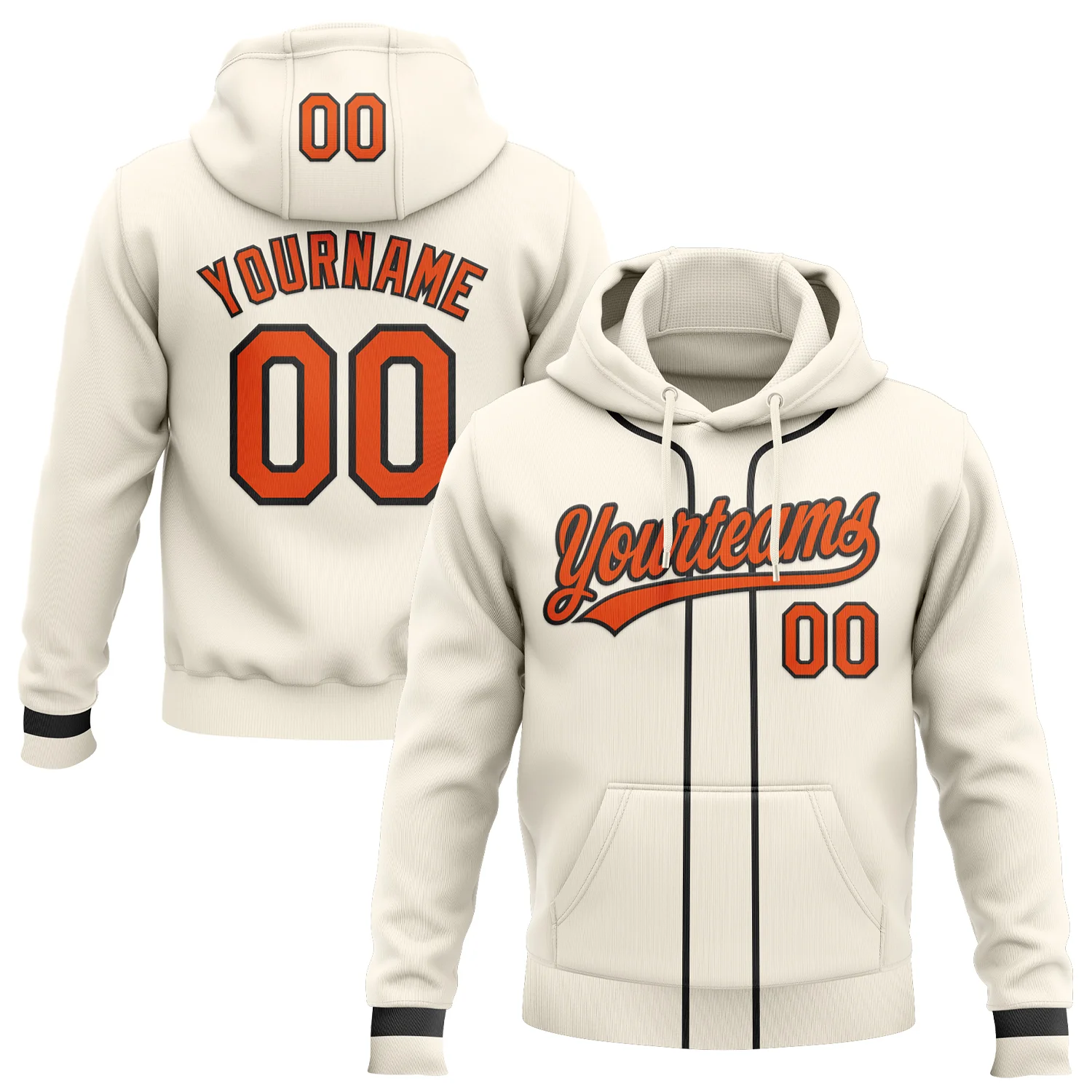 Custom Stitched Cream Orange-Black Baseball Pullover Sweatshirt Hoodie