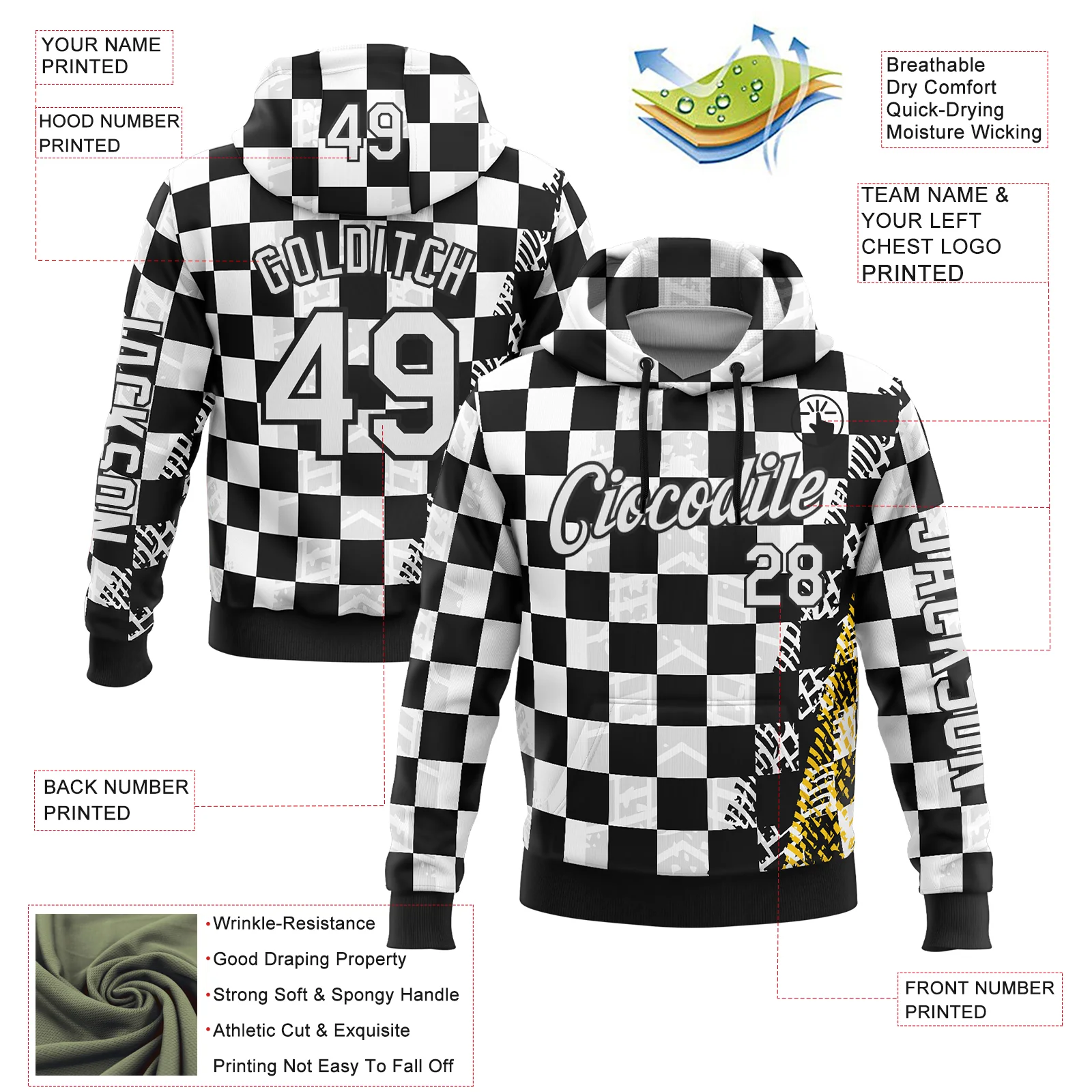 Custom Black White 3D Pattern Design Formula Auto Car Racing Motorsport Sports Pullover Sweatshirt Hoodie - Image 2