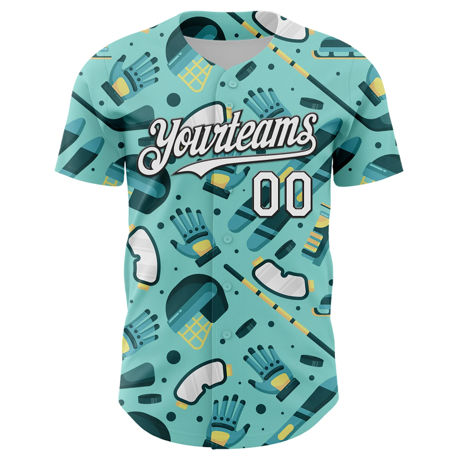 Custom Ice Blue White-Black Comic Doodle Ballgame 3D Pattern Design Authentic Baseball Jersey - Image 2