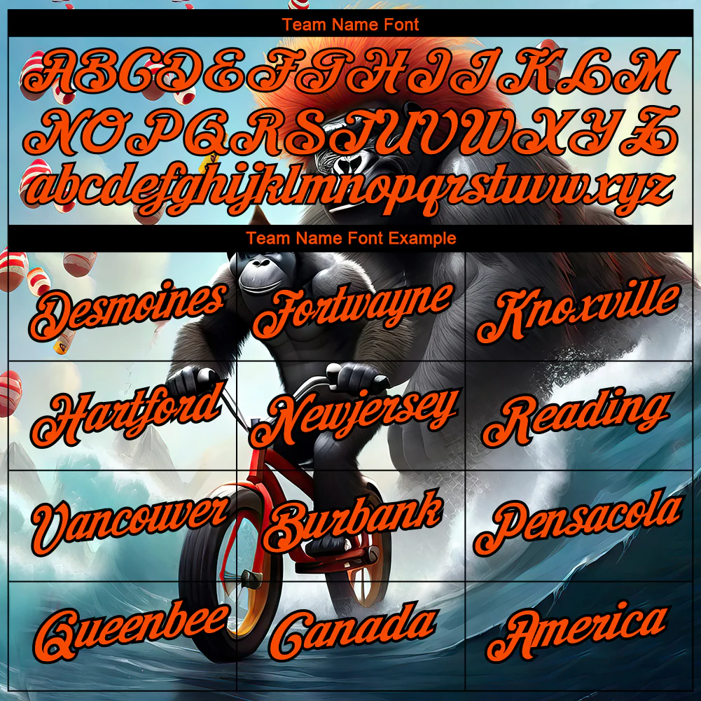Custom Ice Blue Orange-Black 3D Pattern Design Extreme Sport Cartoon Animal Gorilla Riding Performance T-Shirt - Image 3