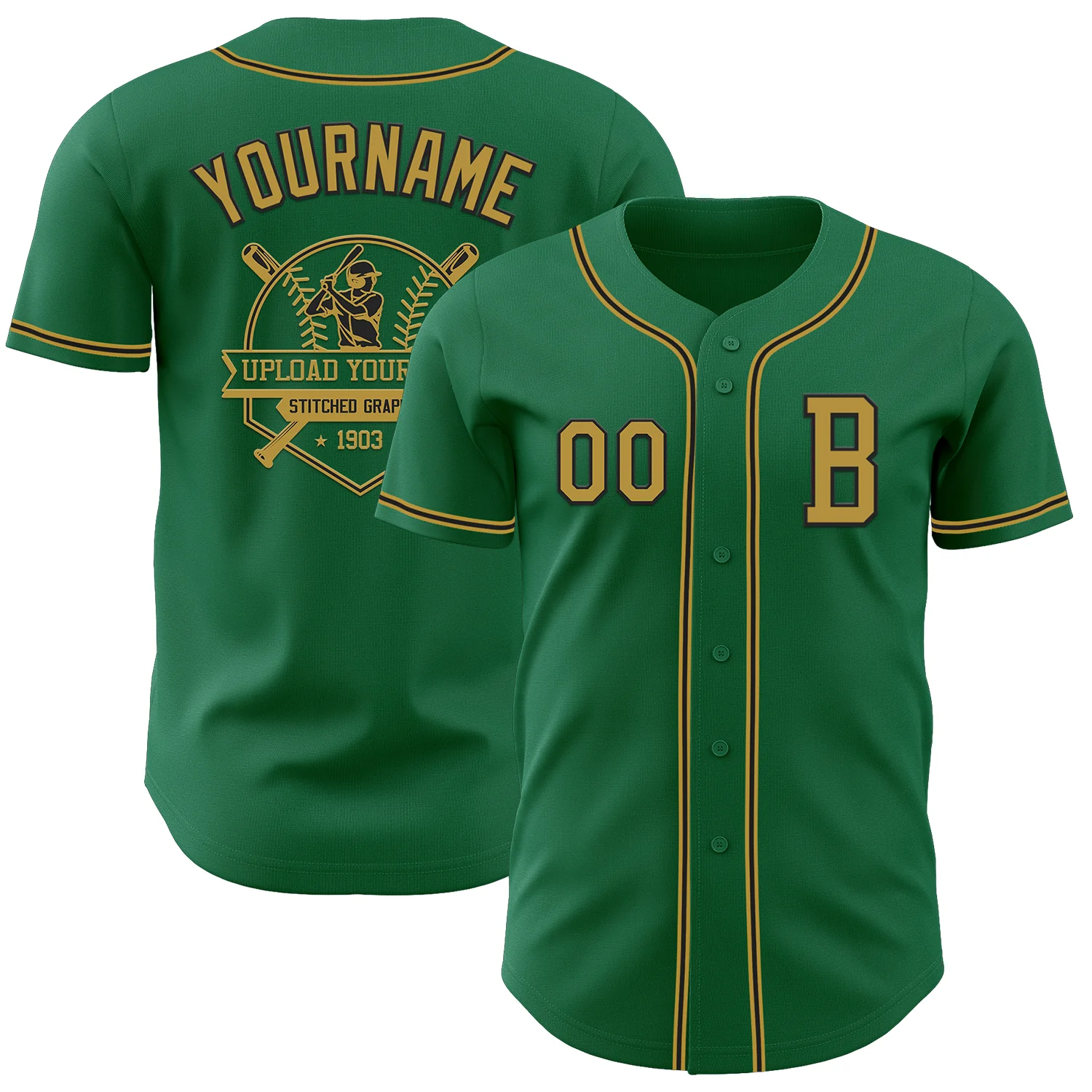 Custom Kelly Green Old Gold-Black Authentic Baseball Jersey - Image 5