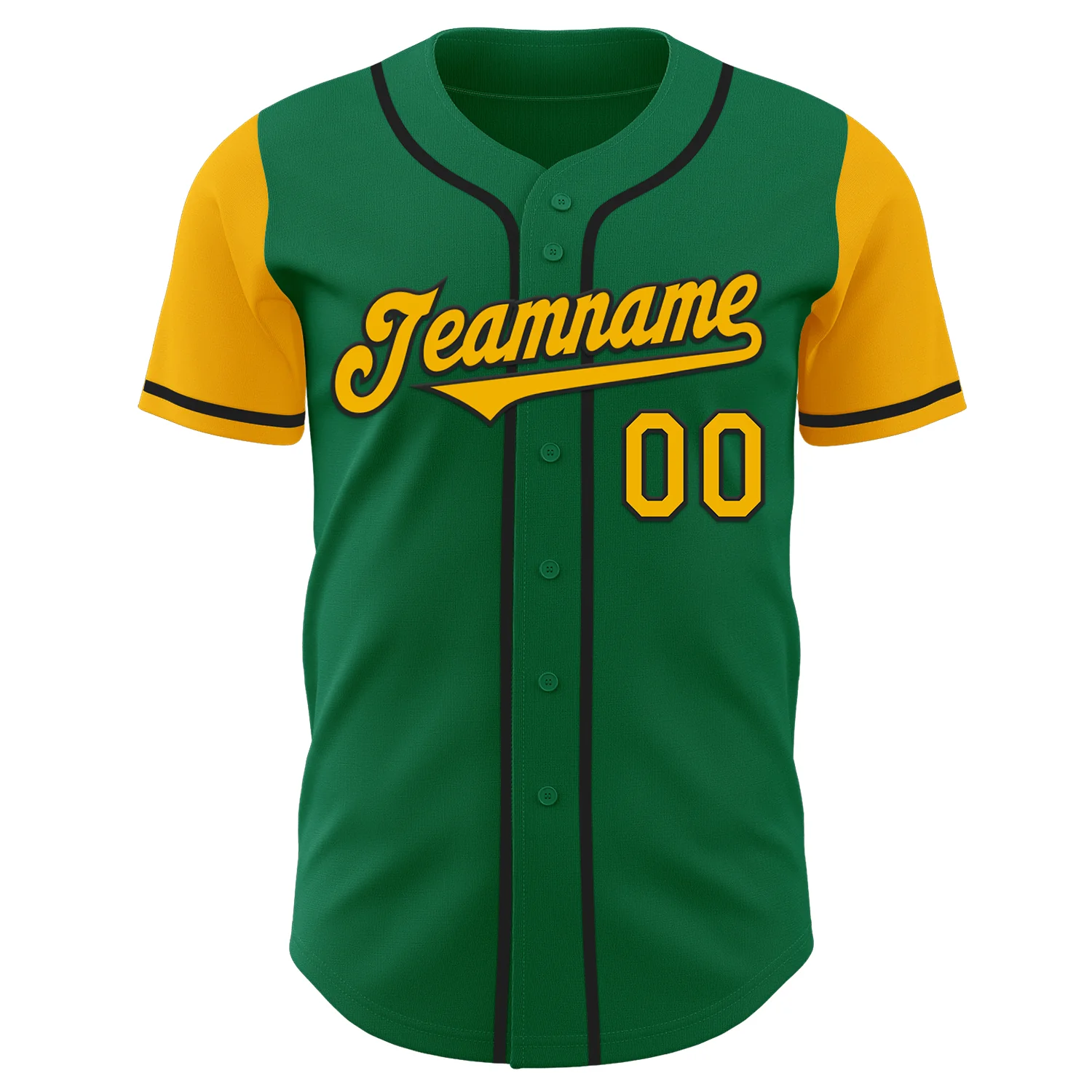 Custom Kelly Green Gold-Black Authentic Two Tone Baseball Jersey - Image 2