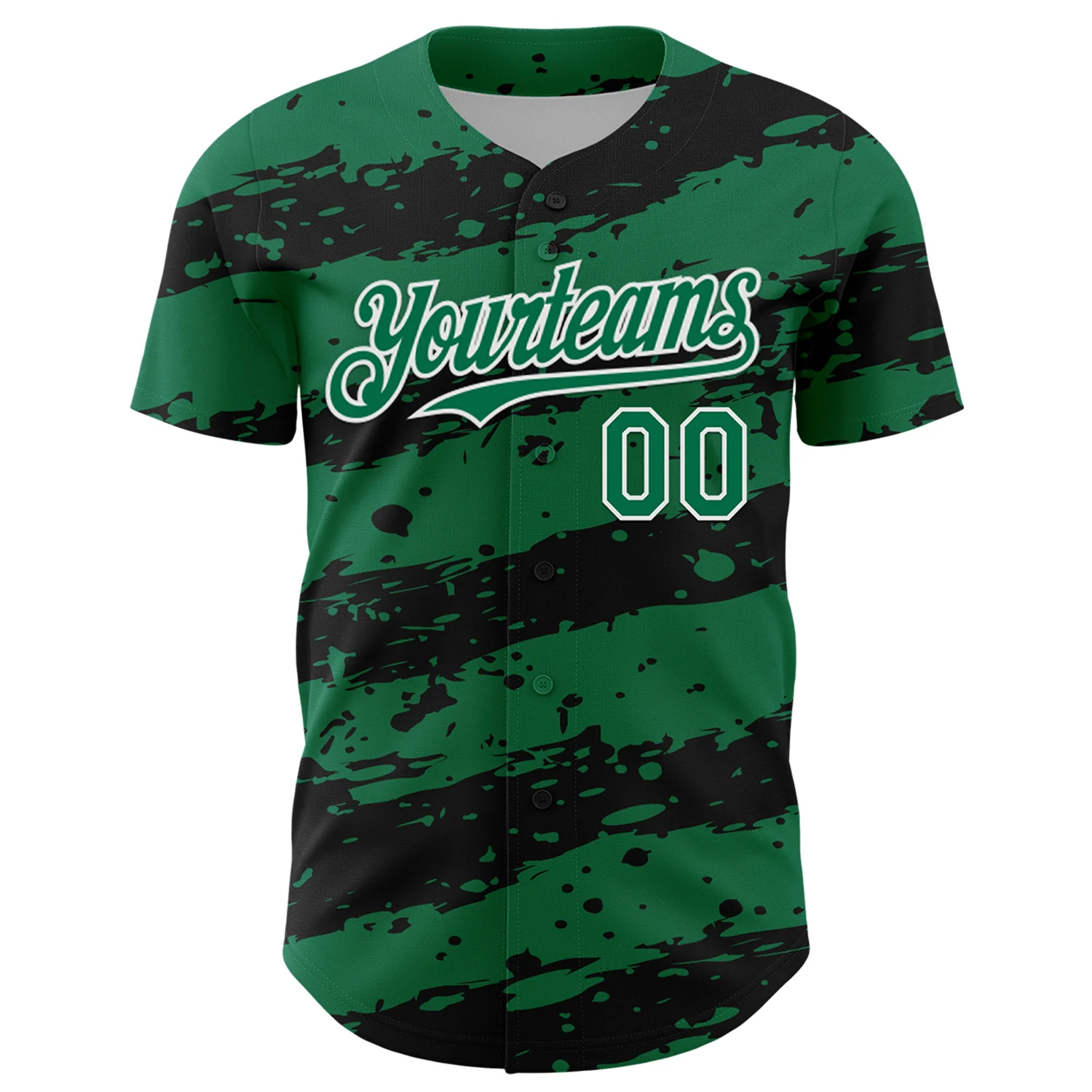 Custom Kelly Green Black-White Paint Splash Stripe Authentic Baseball Jersey - Image 2