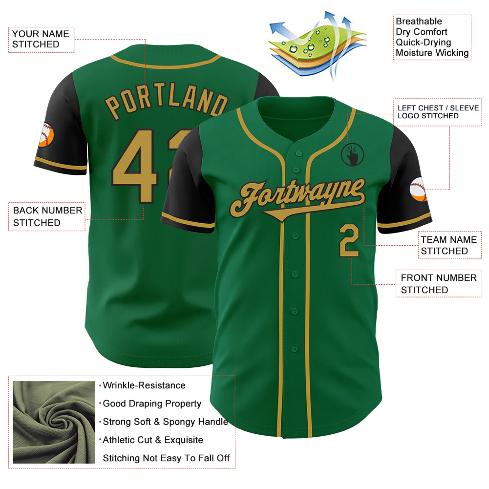 Custom Kelly Green Old Gold-Black Authentic Two Tone Baseball Jersey - Image 3