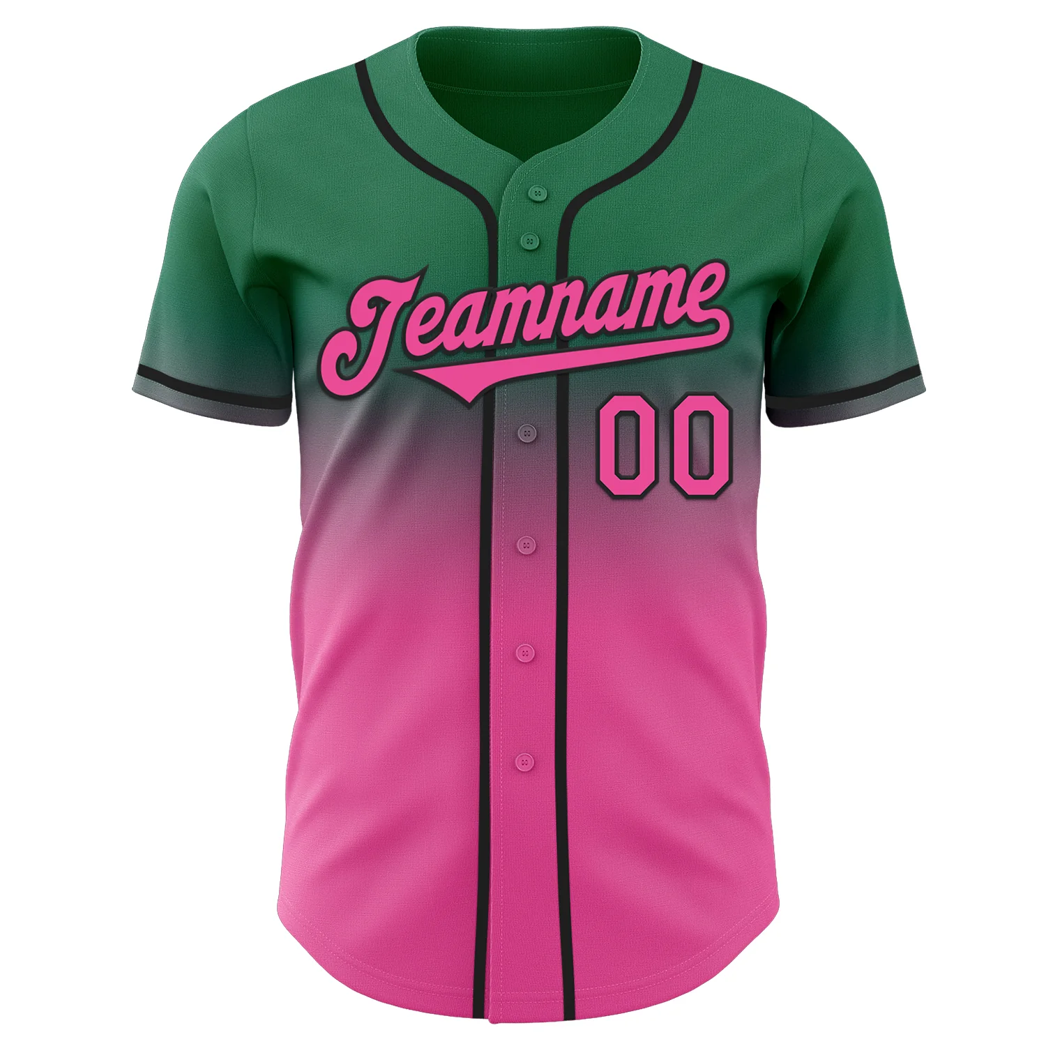 Custom Kelly Green Pink-Black Authentic Fade Fashion Baseball Jersey - Image 2