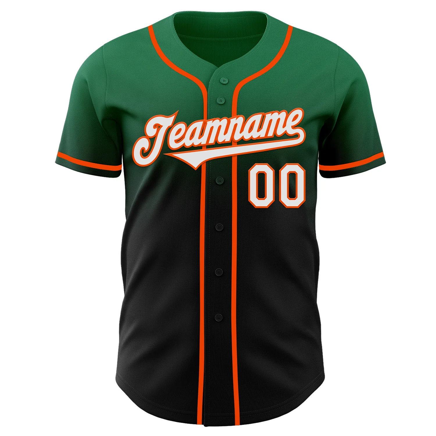 Custom Kelly Green Black-Orange Authentic Fade Fashion Baseball Jersey - Image 2