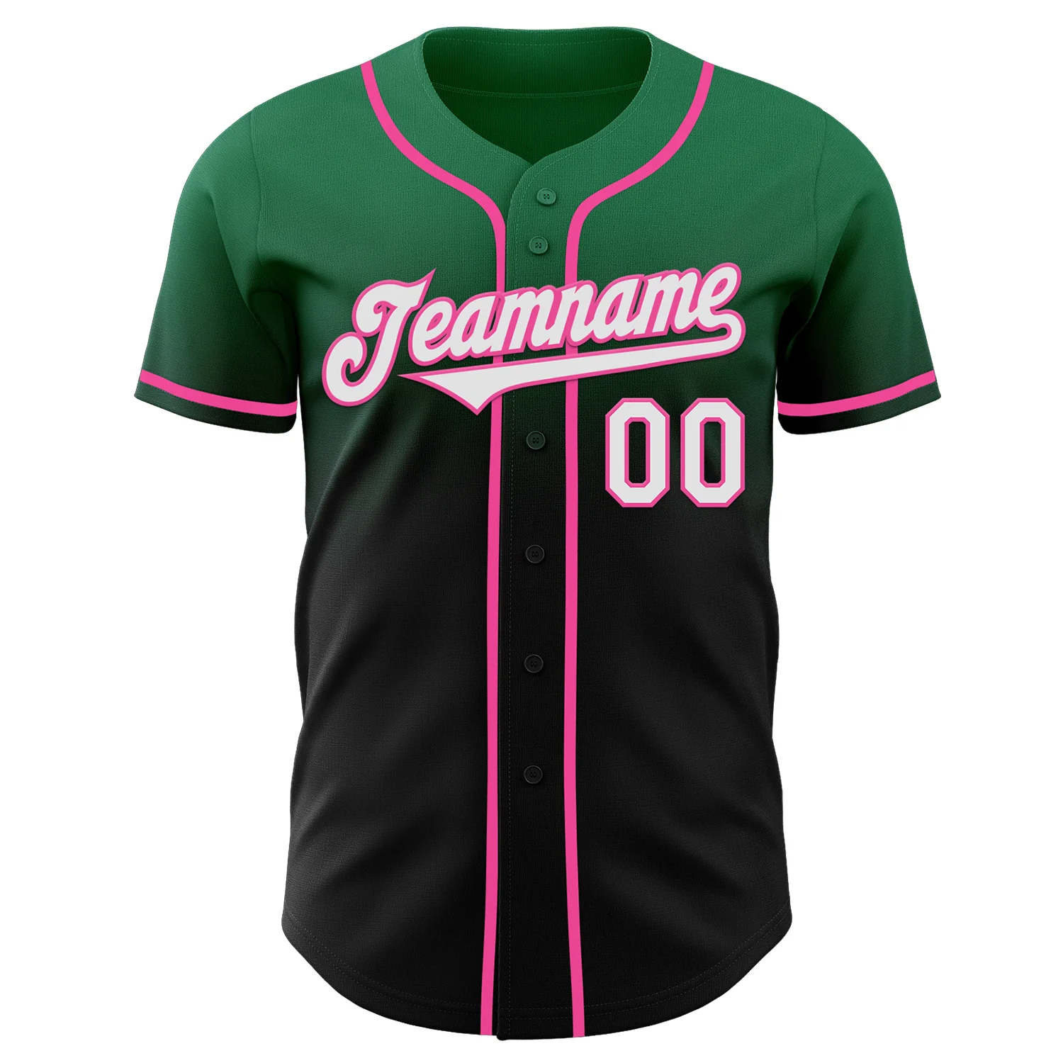 Custom Kelly Green Black-Pink Authentic Fade Fashion Baseball Jersey - Image 2