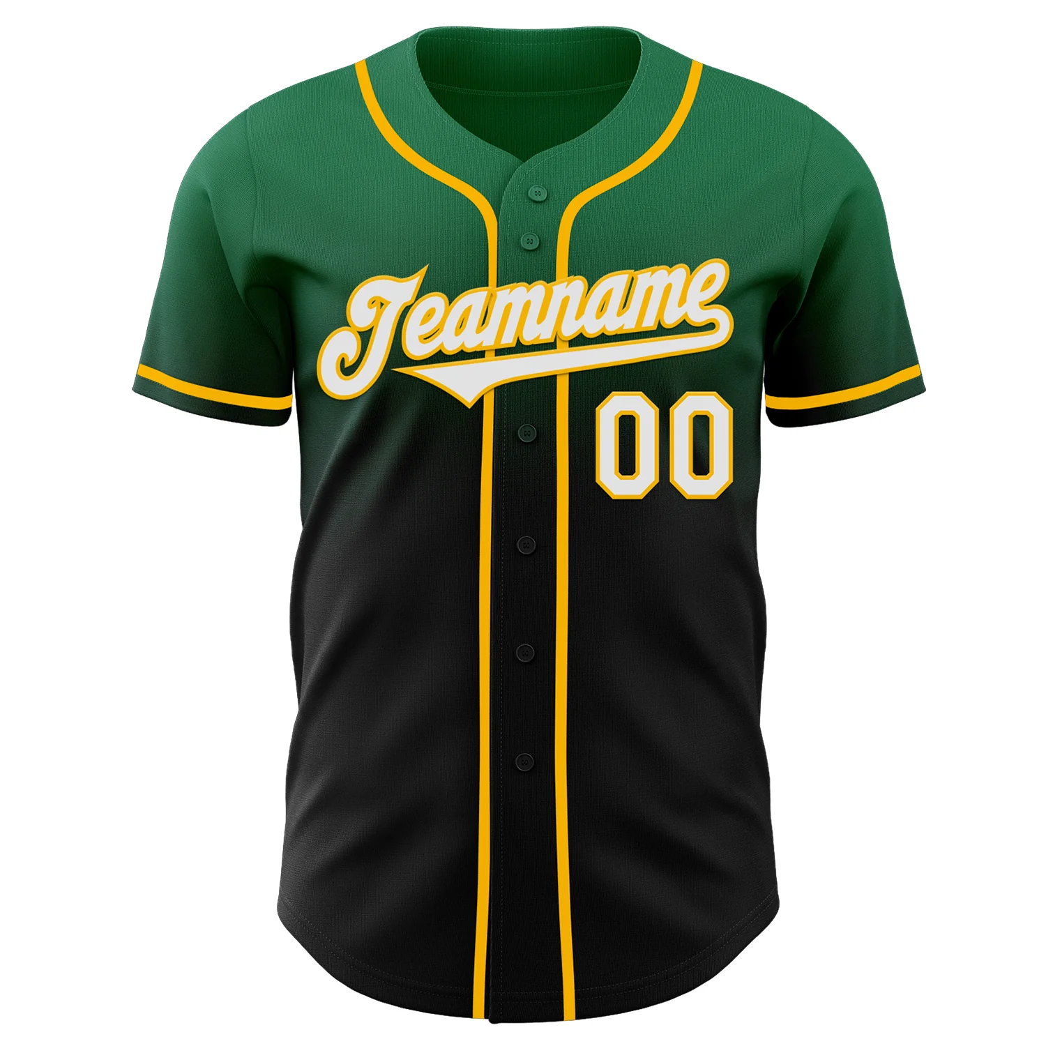 Custom Kelly Green Black-Gold Authentic Fade Fashion Baseball Jersey - Image 2