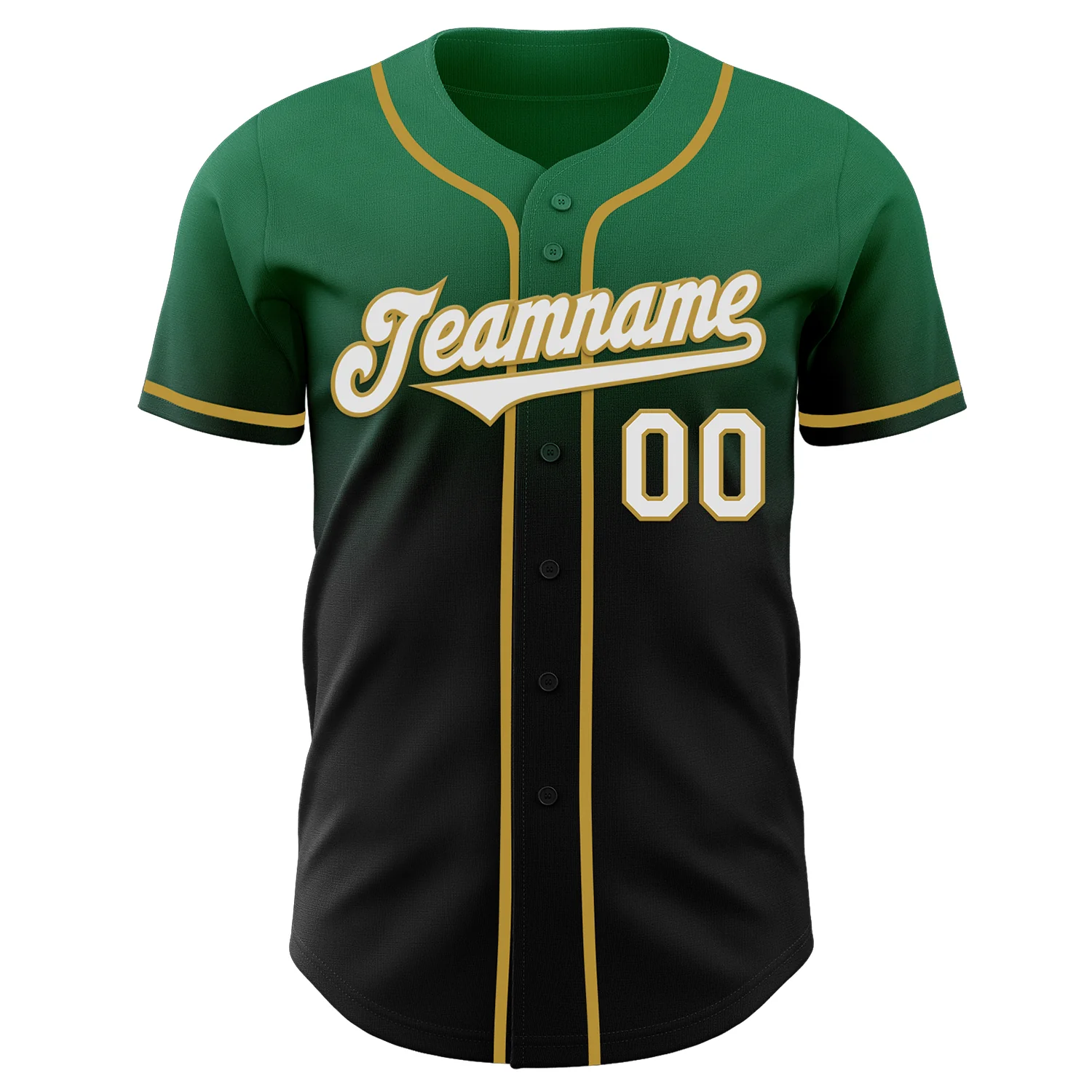Custom Kelly Green Black-Old Gold Authentic Fade Fashion Baseball Jersey - Image 2