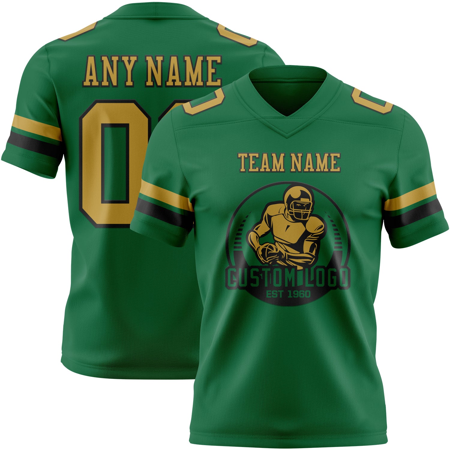 Custom Kelly Green Old Gold-Black Authentic Football Jersey - Image 2