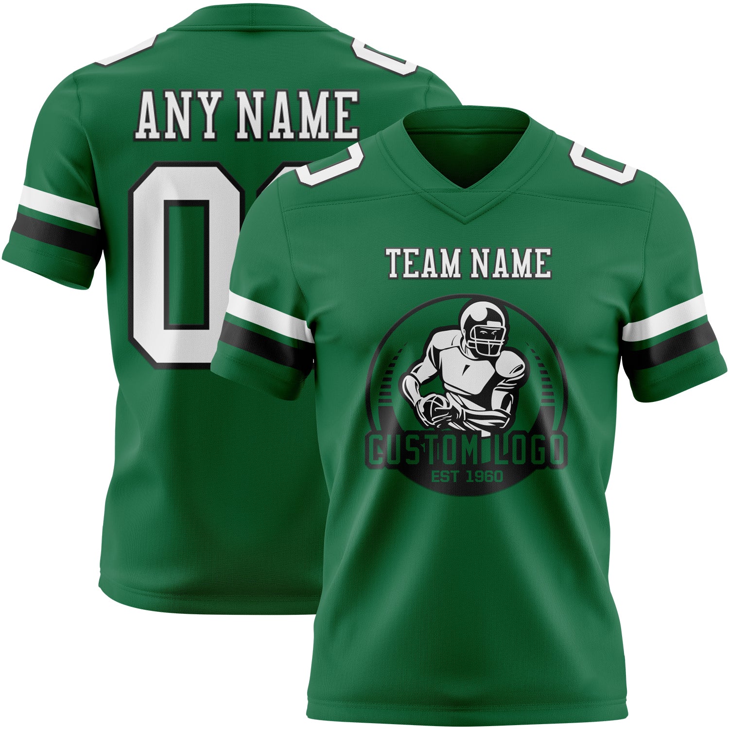Custom Kelly Green White-Black Authentic Football Jersey - Image 2