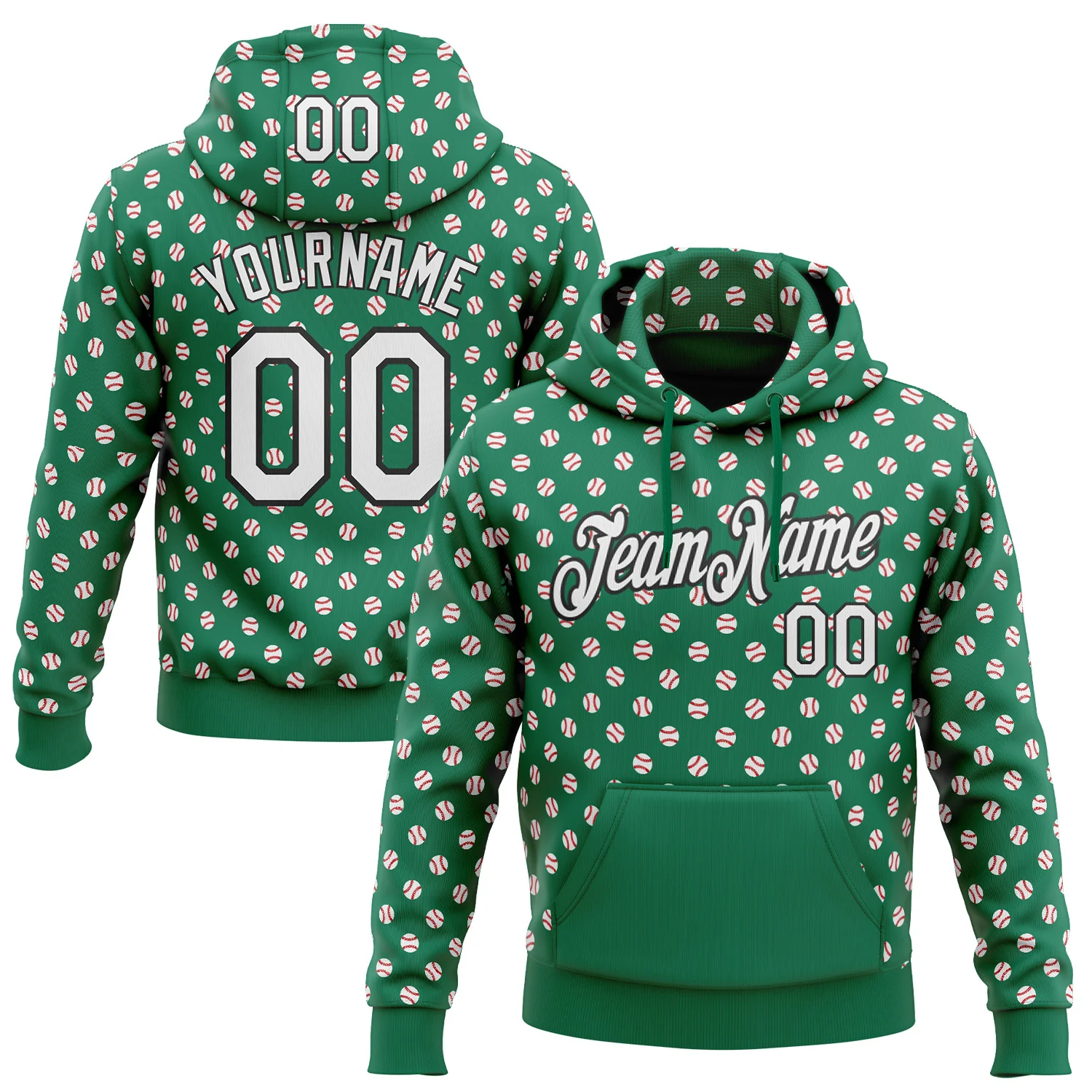 Custom Stitched Kelly Green White-Black Baseball Game Day New York Inspired Sports Pullover Sweatshirt Hoodie