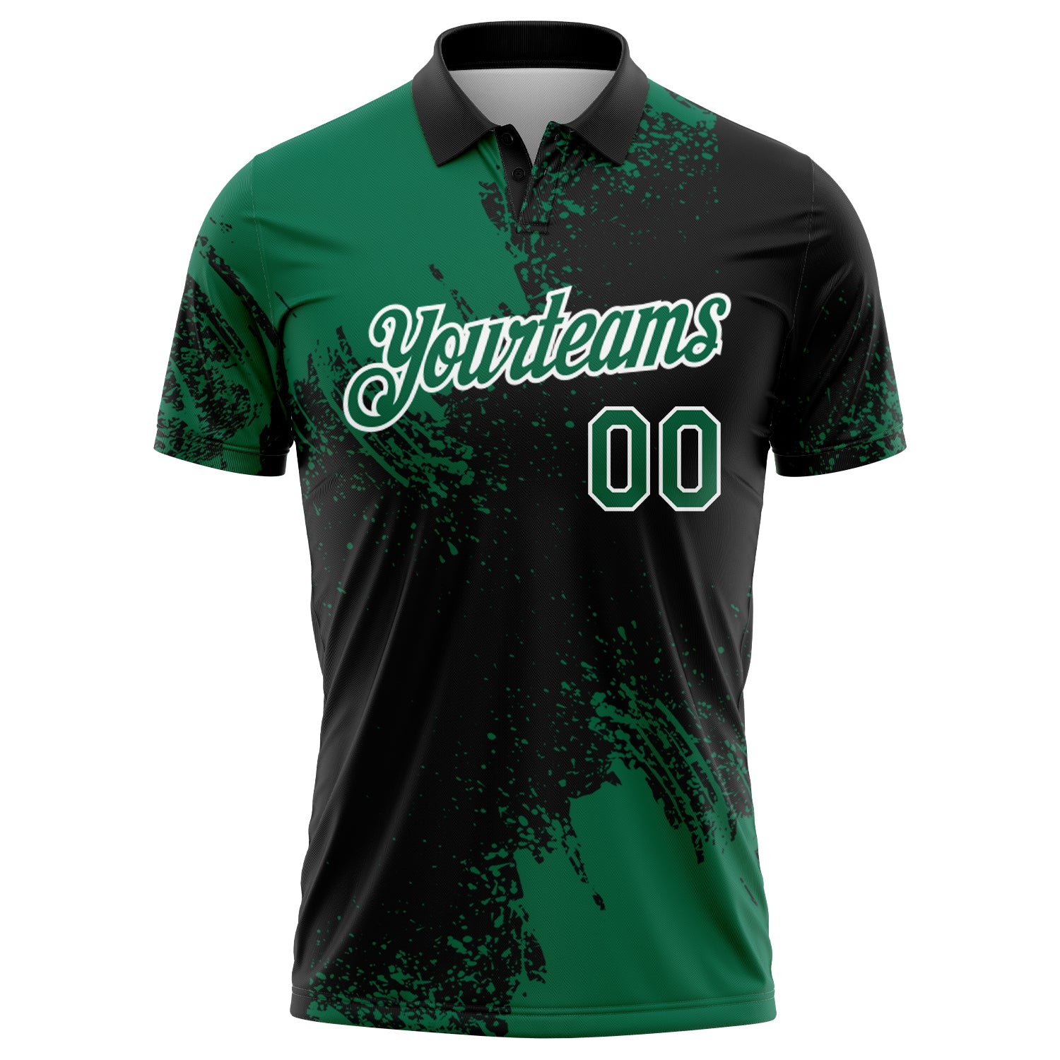 Custom Kelly Green Black-White 3D Pattern Design Abstract Brush Stroke Performance Polo Shirt - Image 2