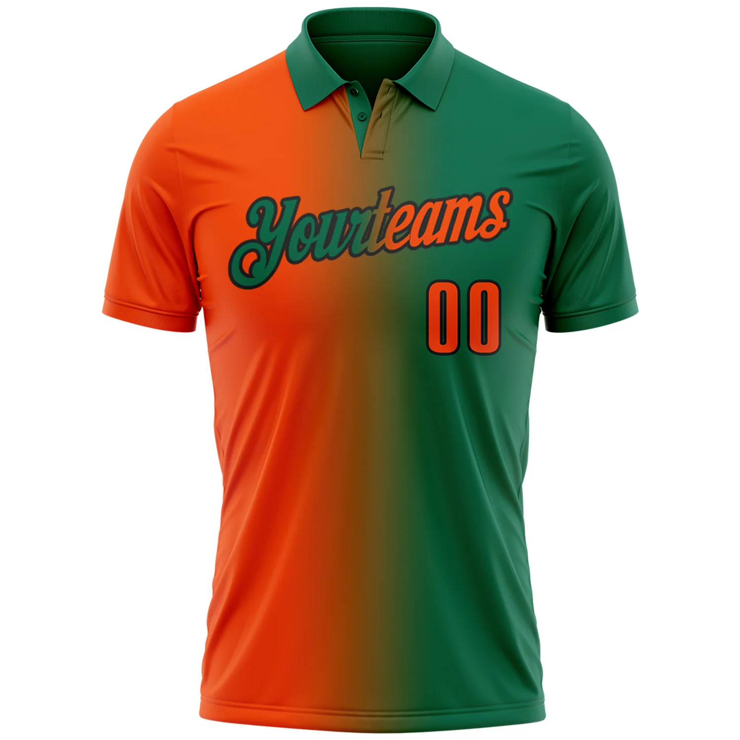Custom Kelly Green Orange-Black 3D Gradient Fashion Performance Polo Shirt - Image 2