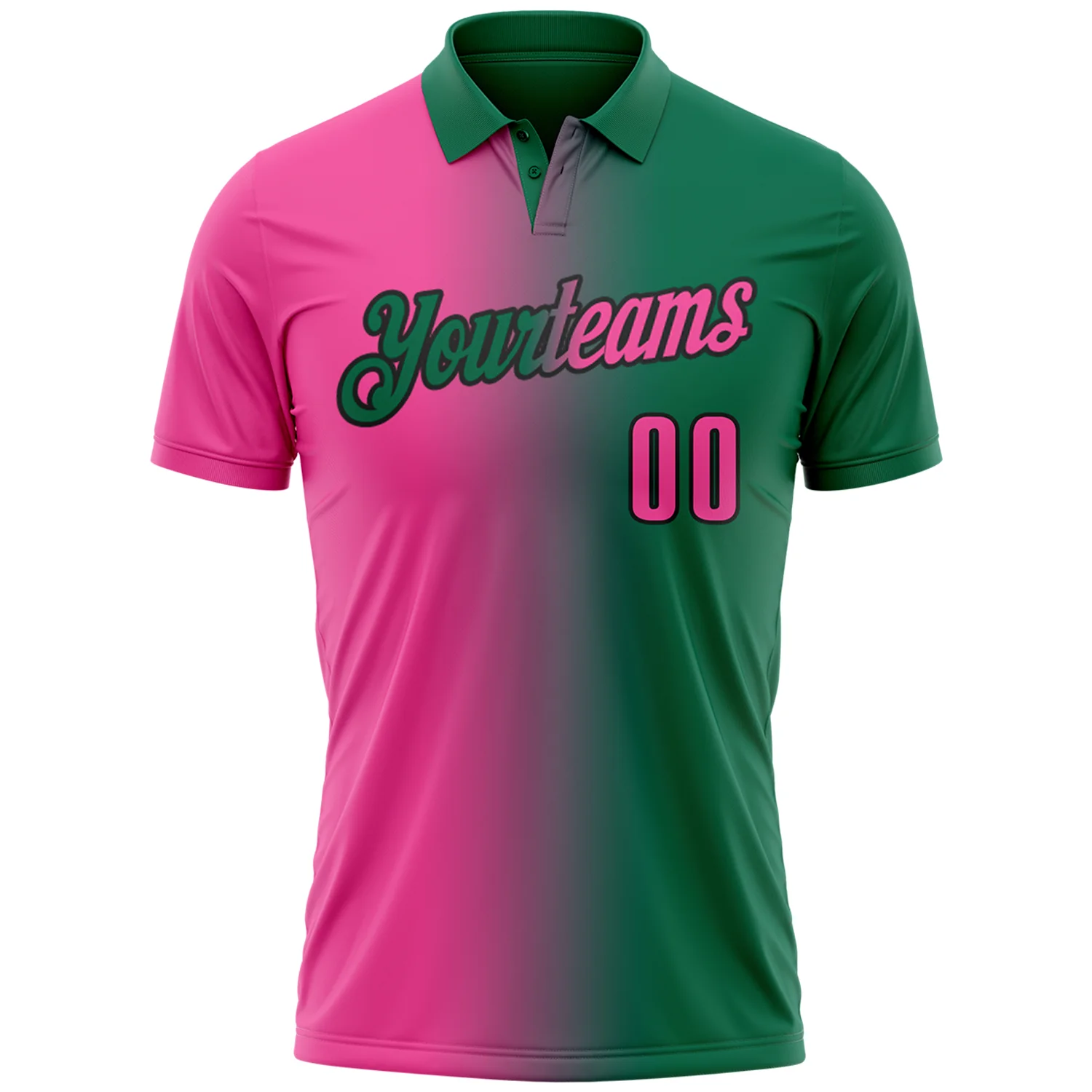 Custom Kelly Green Pink-Black 3D Gradient Fashion Performance Polo Shirt - Image 2