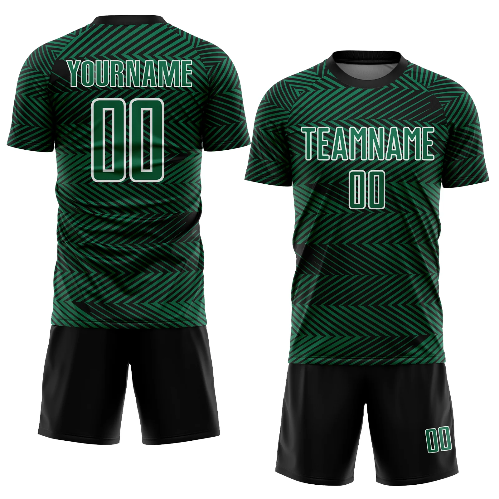 Custom Kelly Green Black-White Line Sublimation Soccer Uniform Jersey - Image 2
